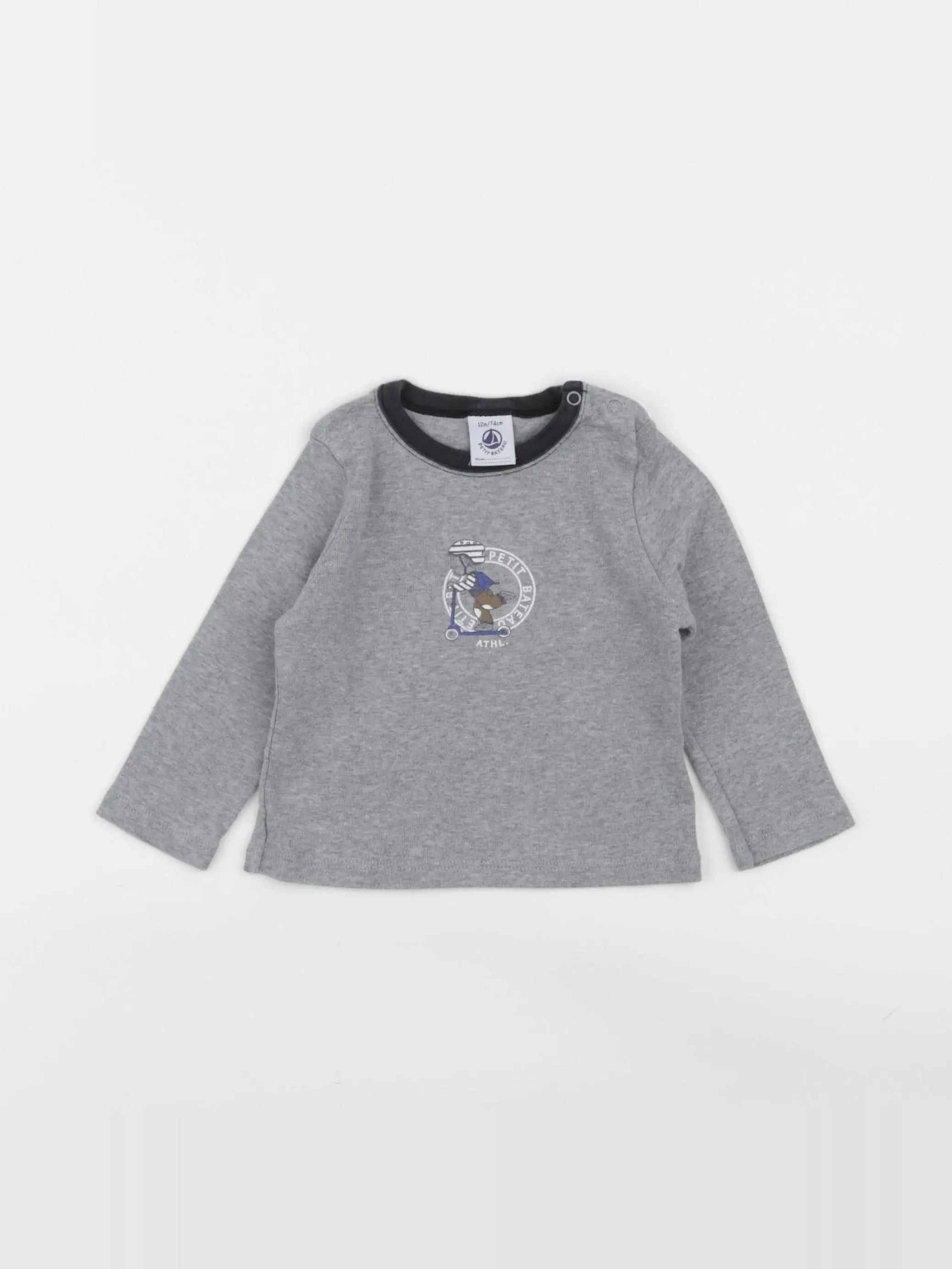 Petit Bateau - tee-shirt gris - 12 mois