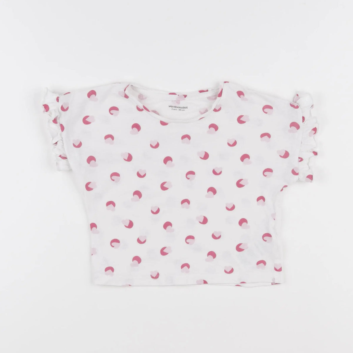 Vertbaudet - tee-shirt blanc, rose - 2 ans