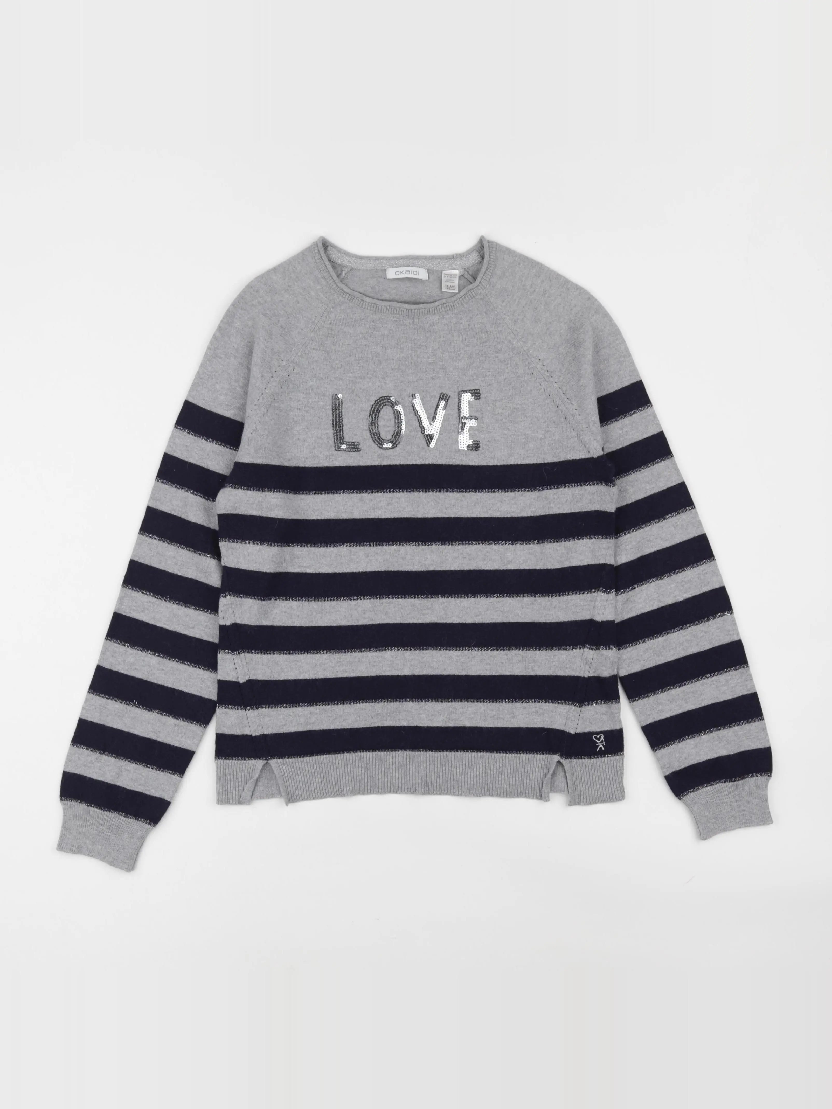 Okaidi - pull gris - 14 ans