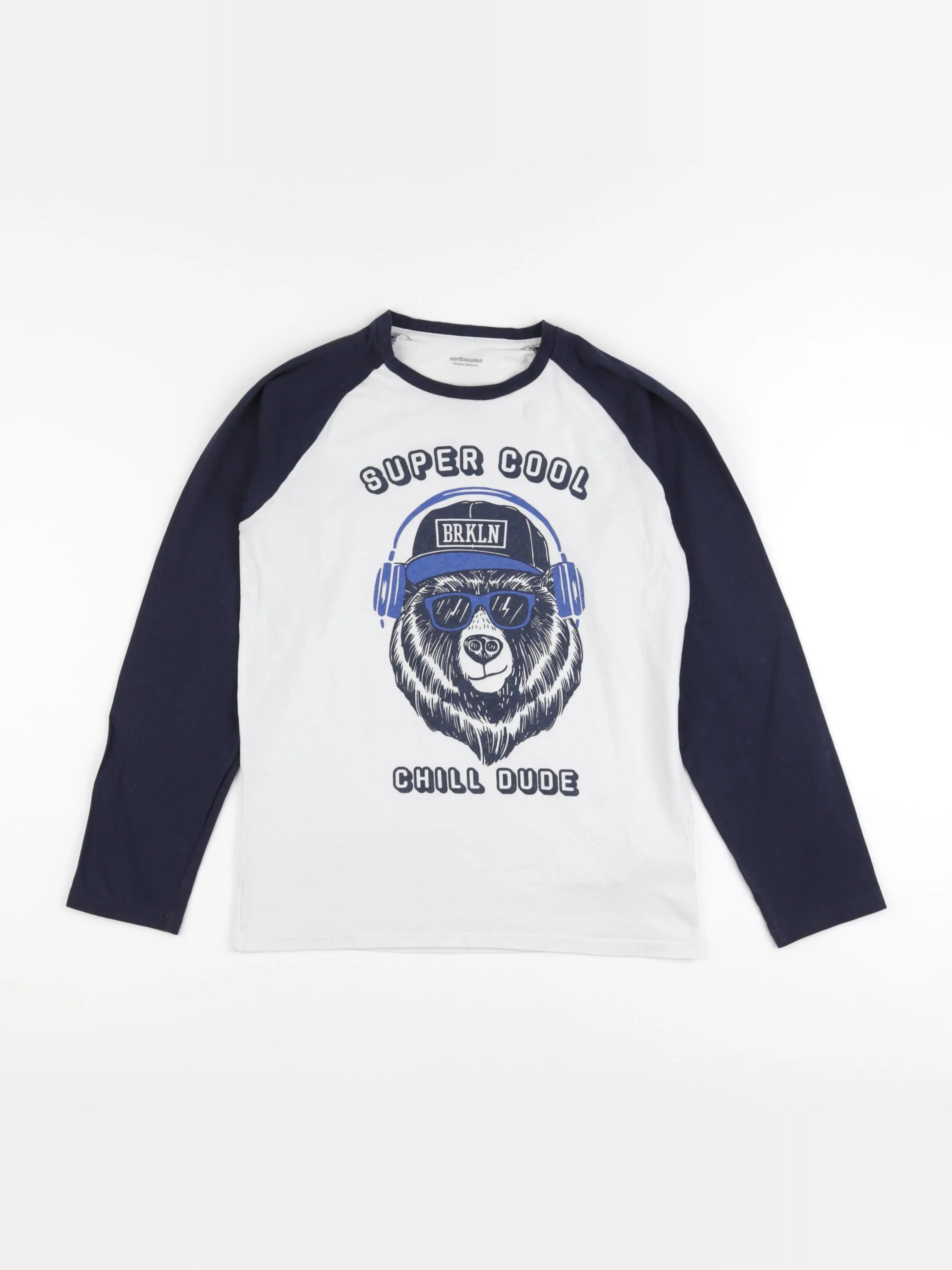 Vertbaudet - tee-shirt blanc, bleu - 14 ans