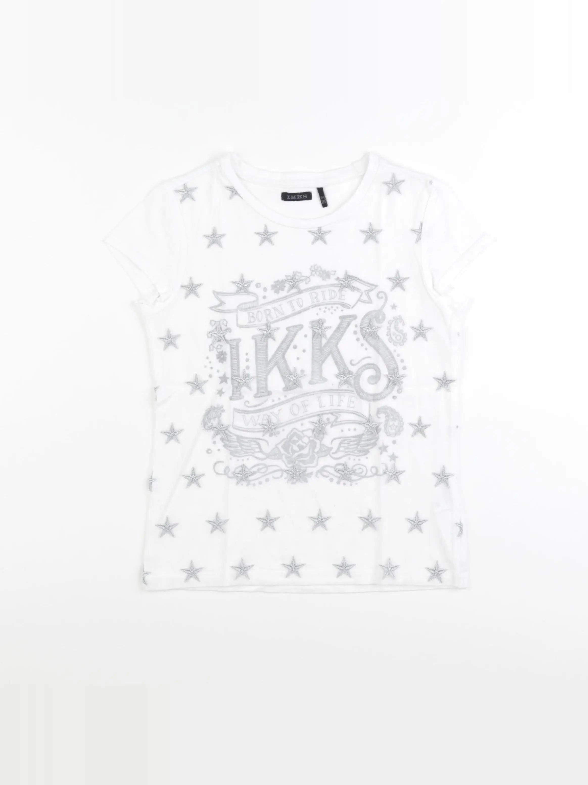 IKKS - tee-shirt blanc, argent - 8 ans