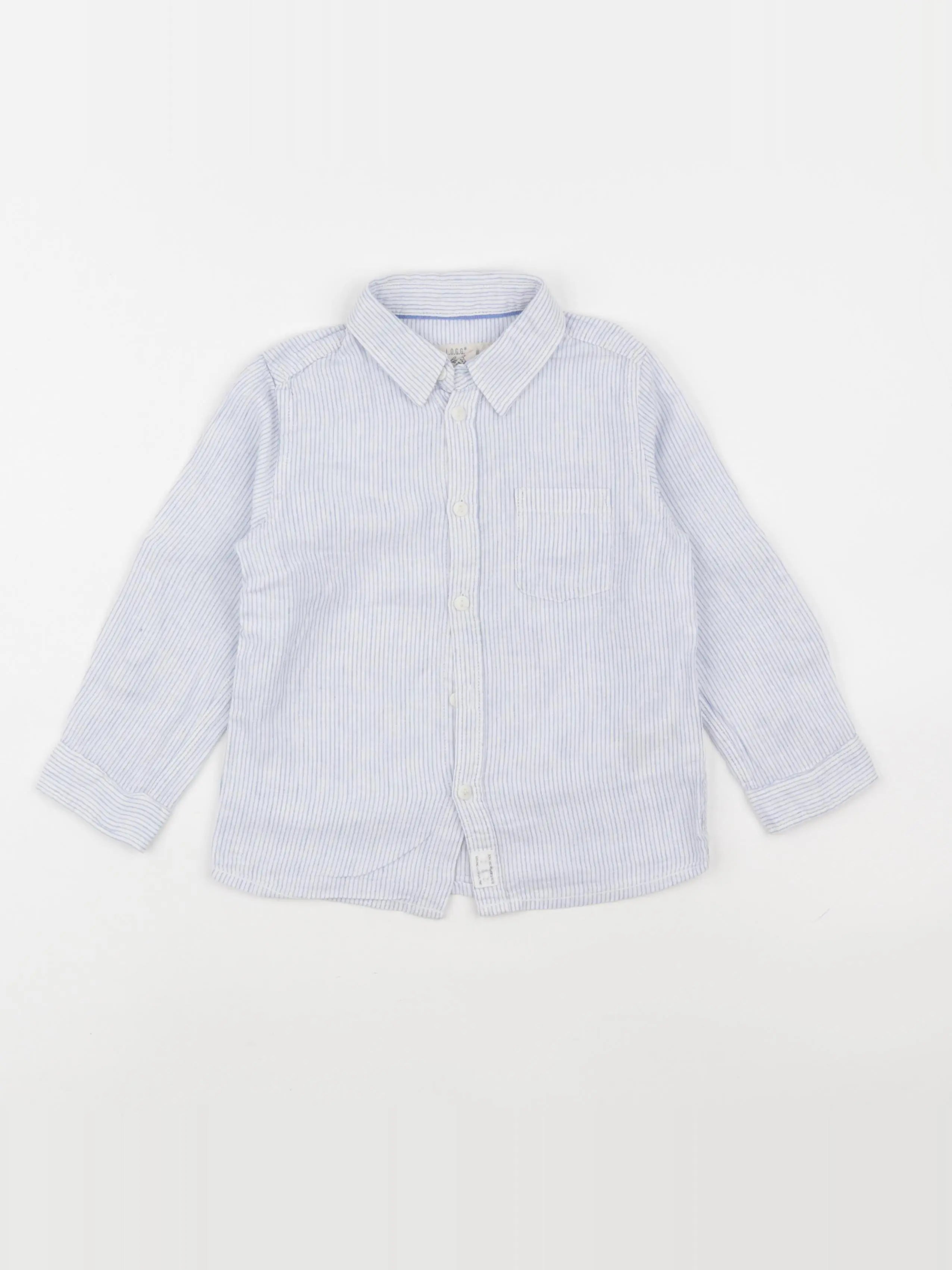 H&M - chemise bleu, blanc - 2/3 ans