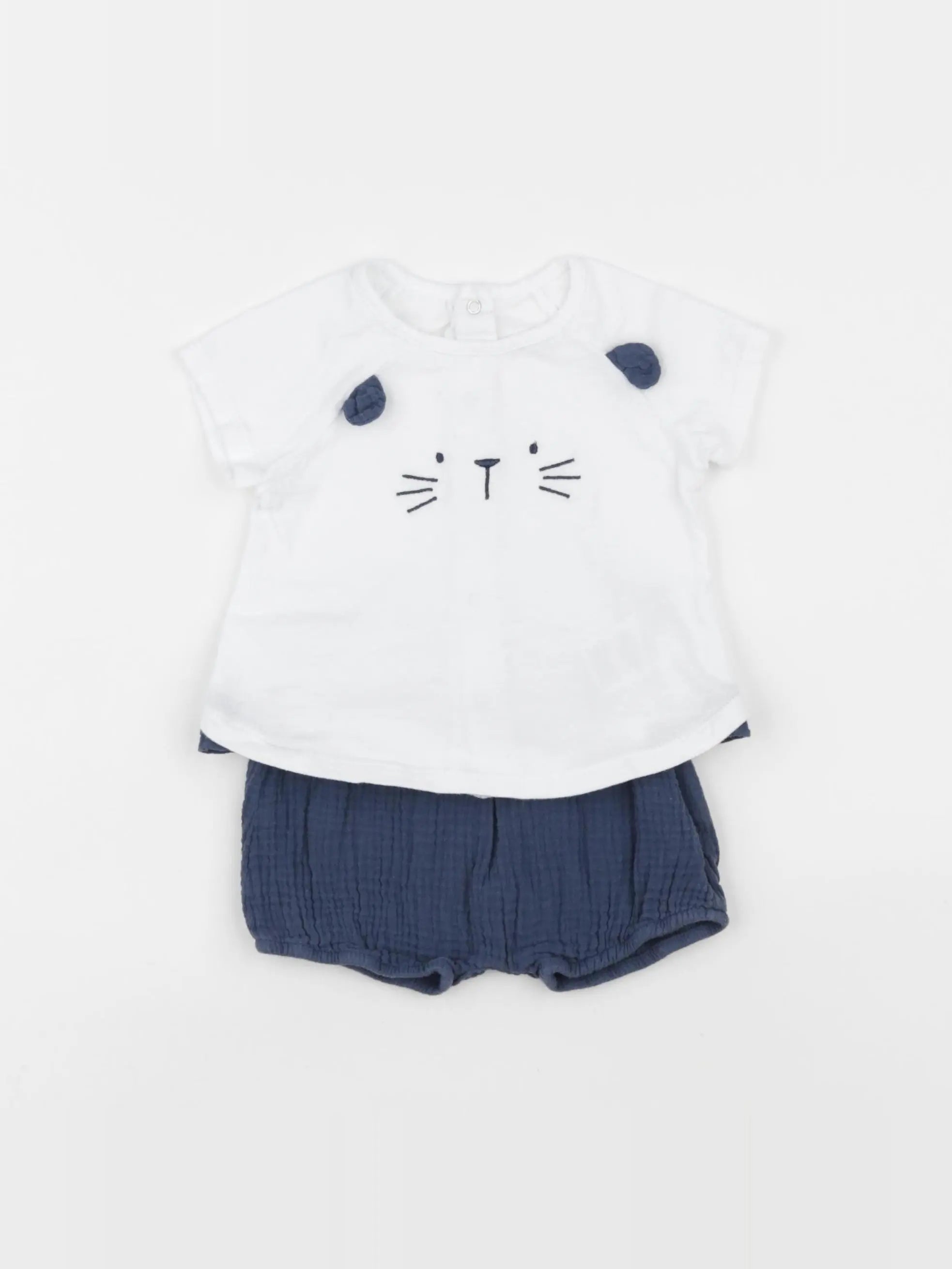 Vertbaudet - ensemble bleu, blanc - 9 mois