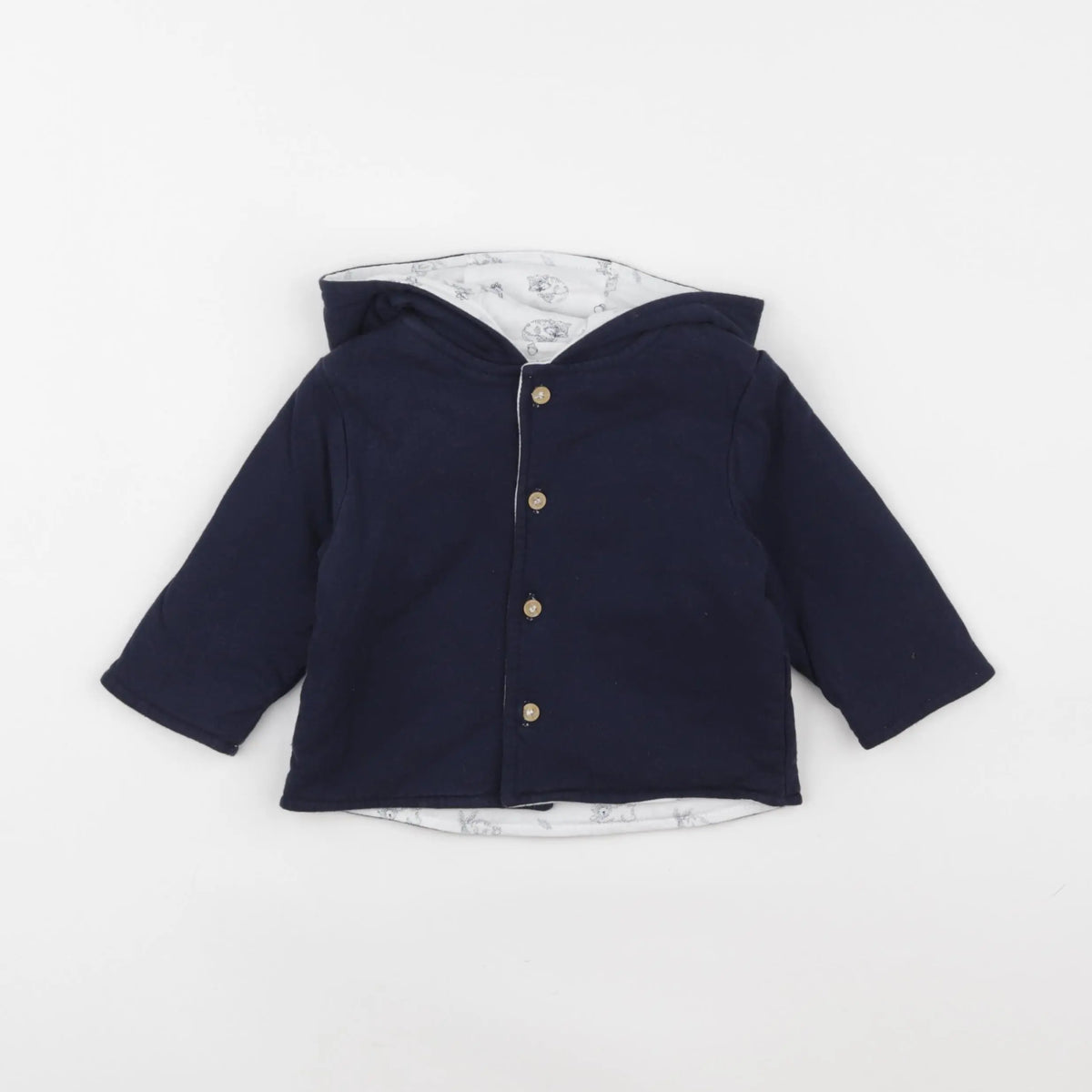Vertbaudet - veste réversible bleu, blanc - 6 mois