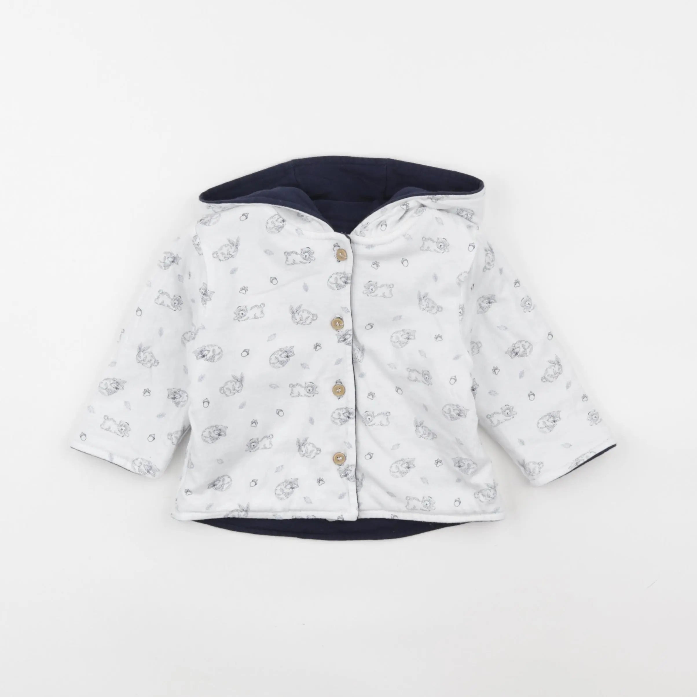 Vertbaudet - veste réversible bleu, blanc - 6 mois