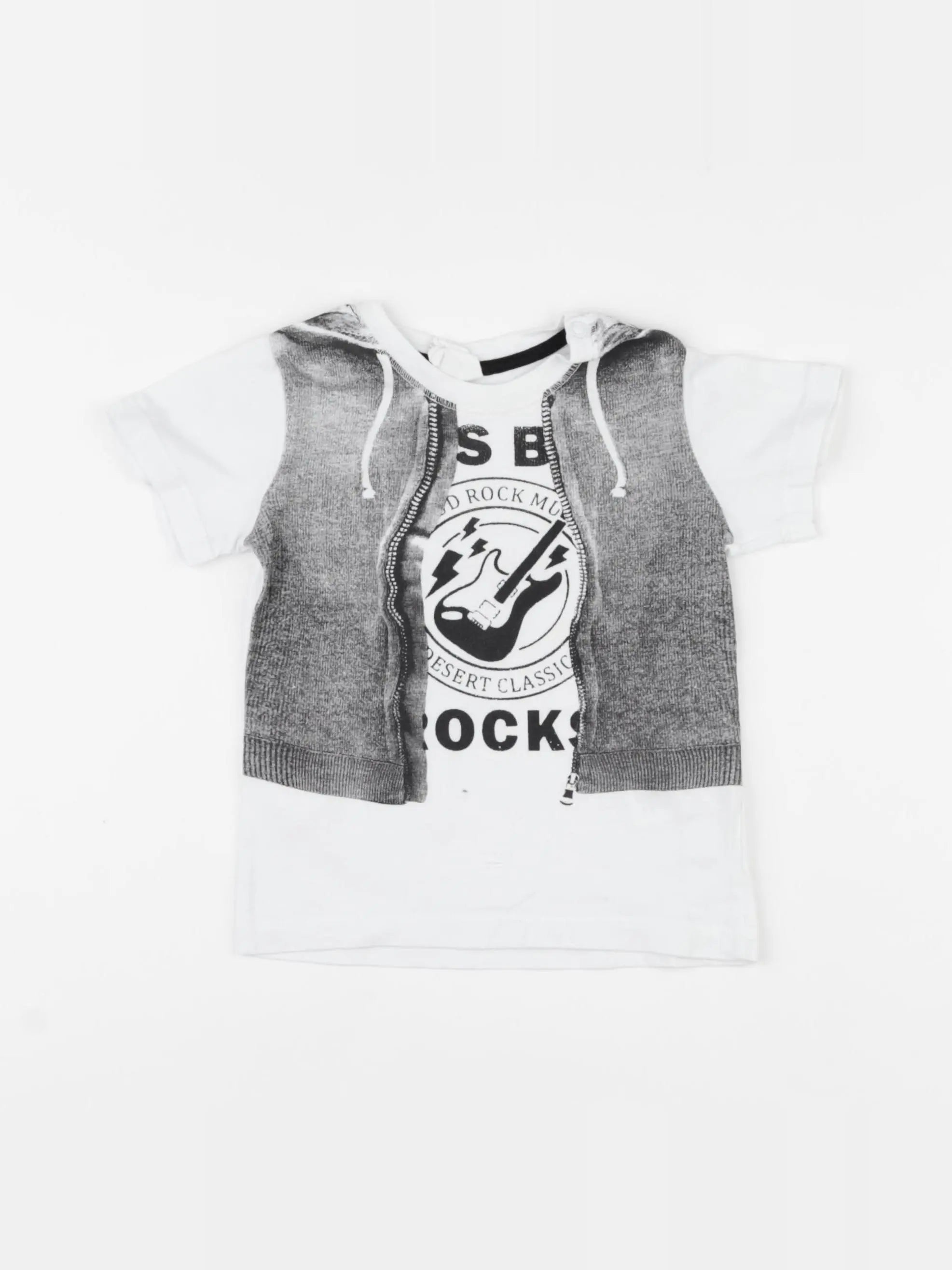 H&M - tee-shirt blanc, gris - 6/9 mois