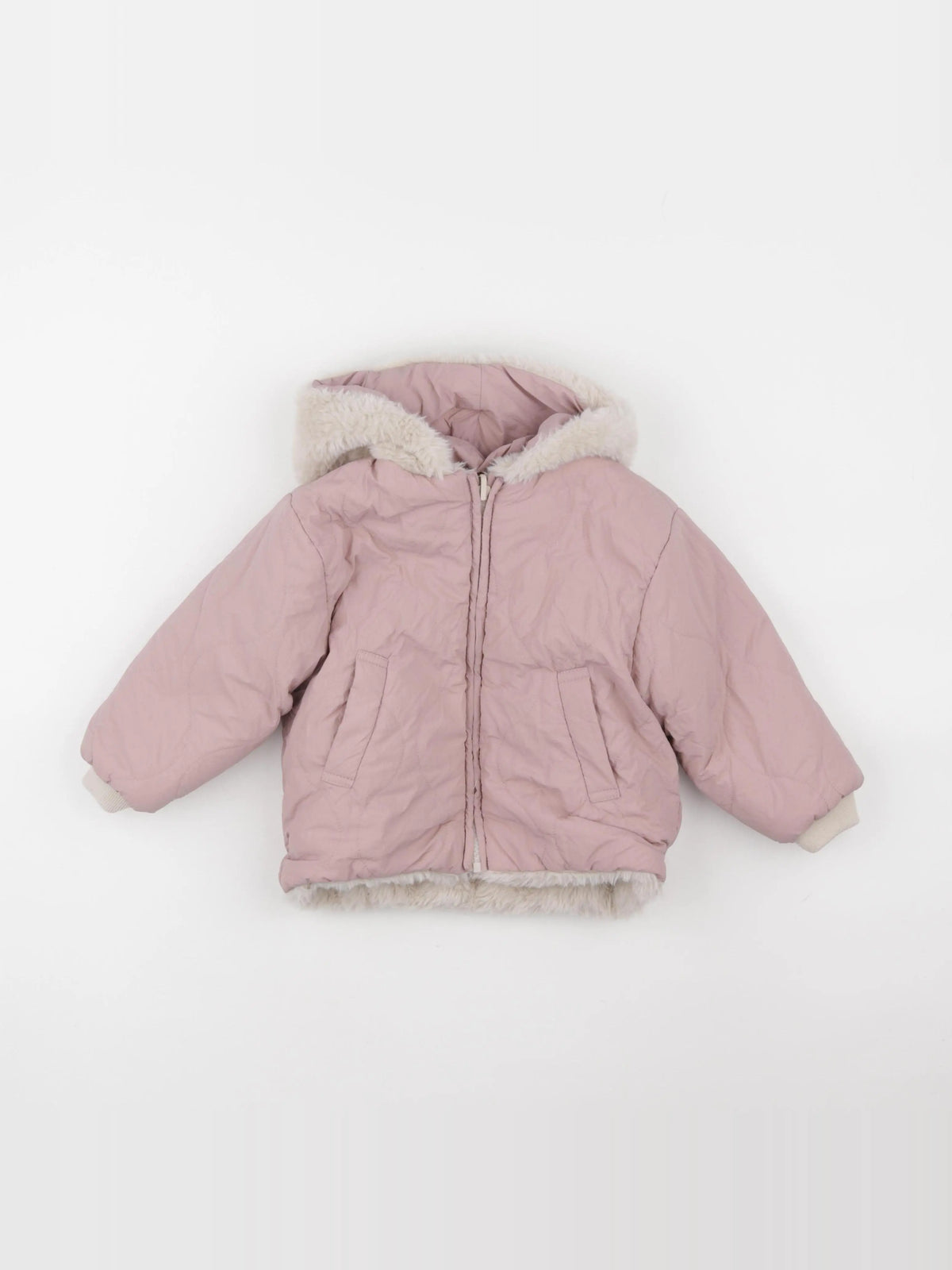 Zara - doudoune réversible blanc, rose - 18/24 mois