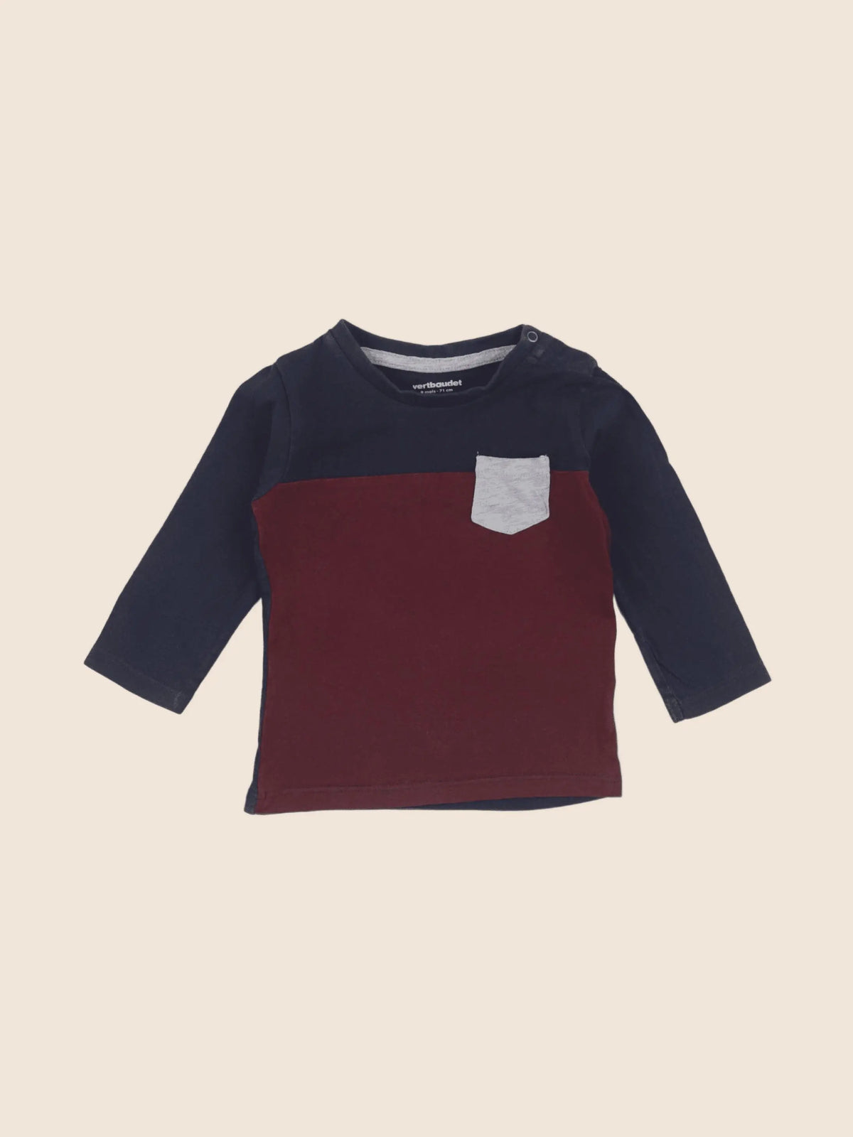 Vertbaudet - tee-shirt bleu, rouge - 9 mois