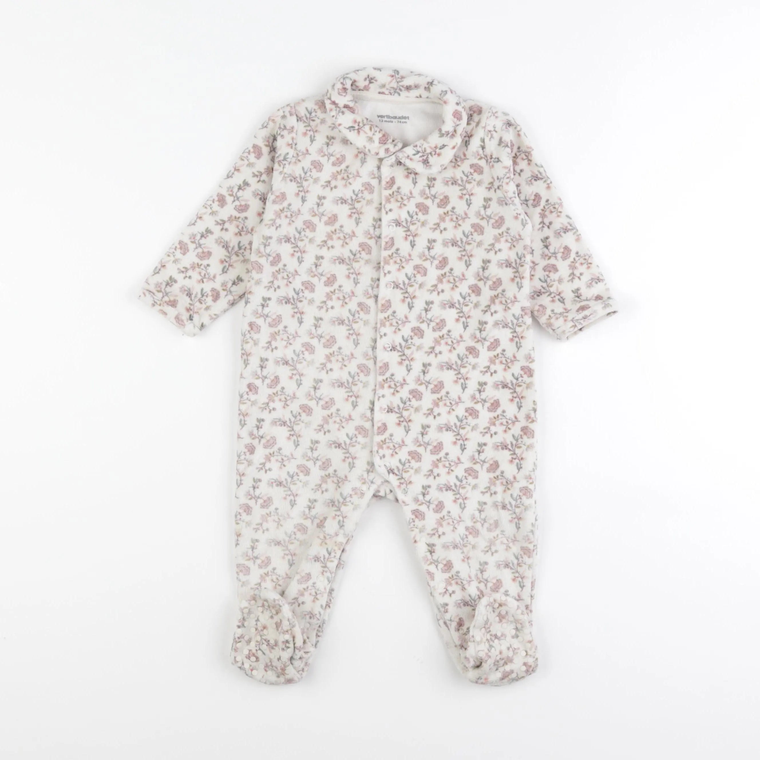 Vertbaudet - pyjama velours blanc, rose - 12 mois