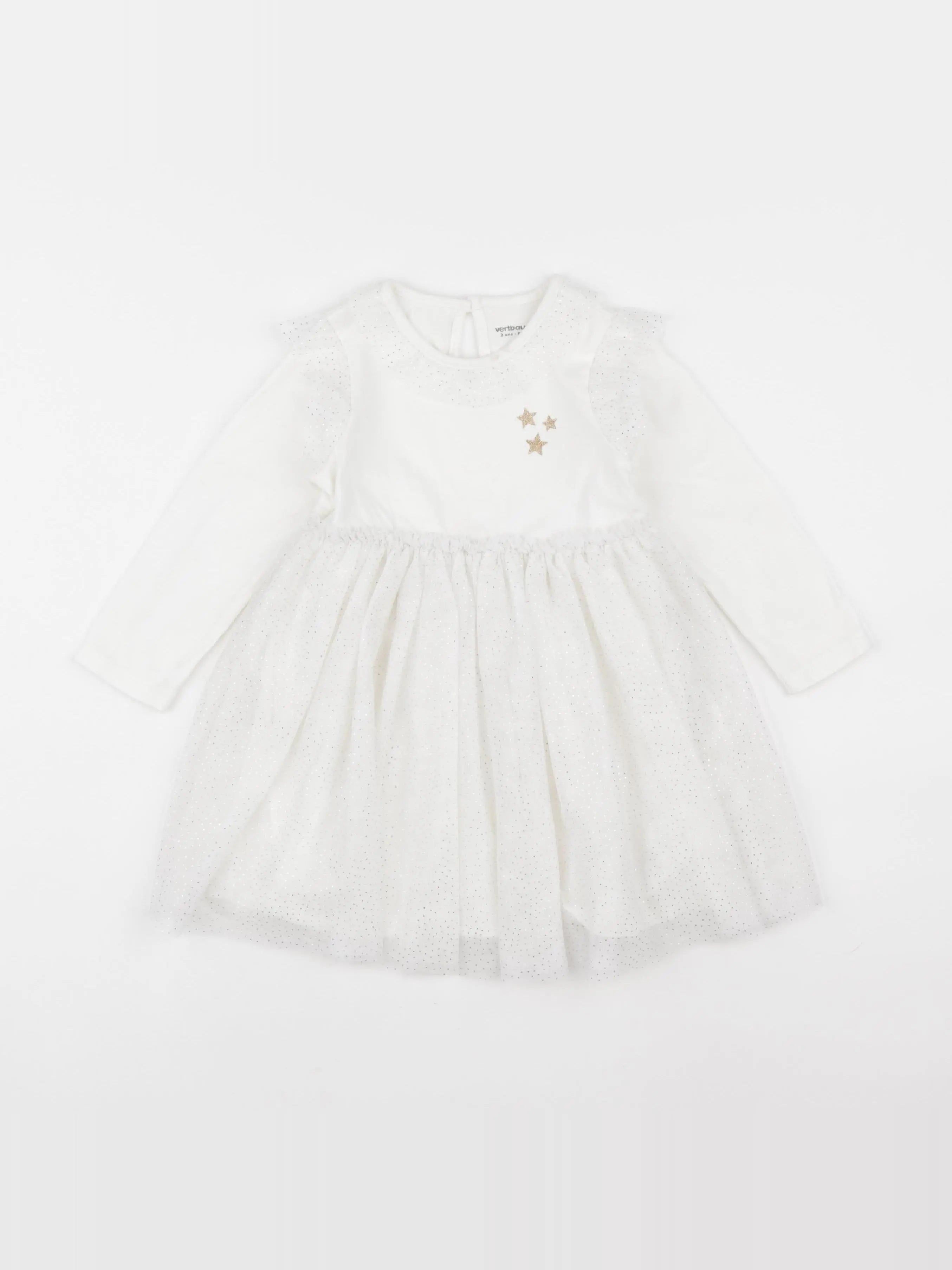 Vertbaudet - robe blanc, argent - 2 ans