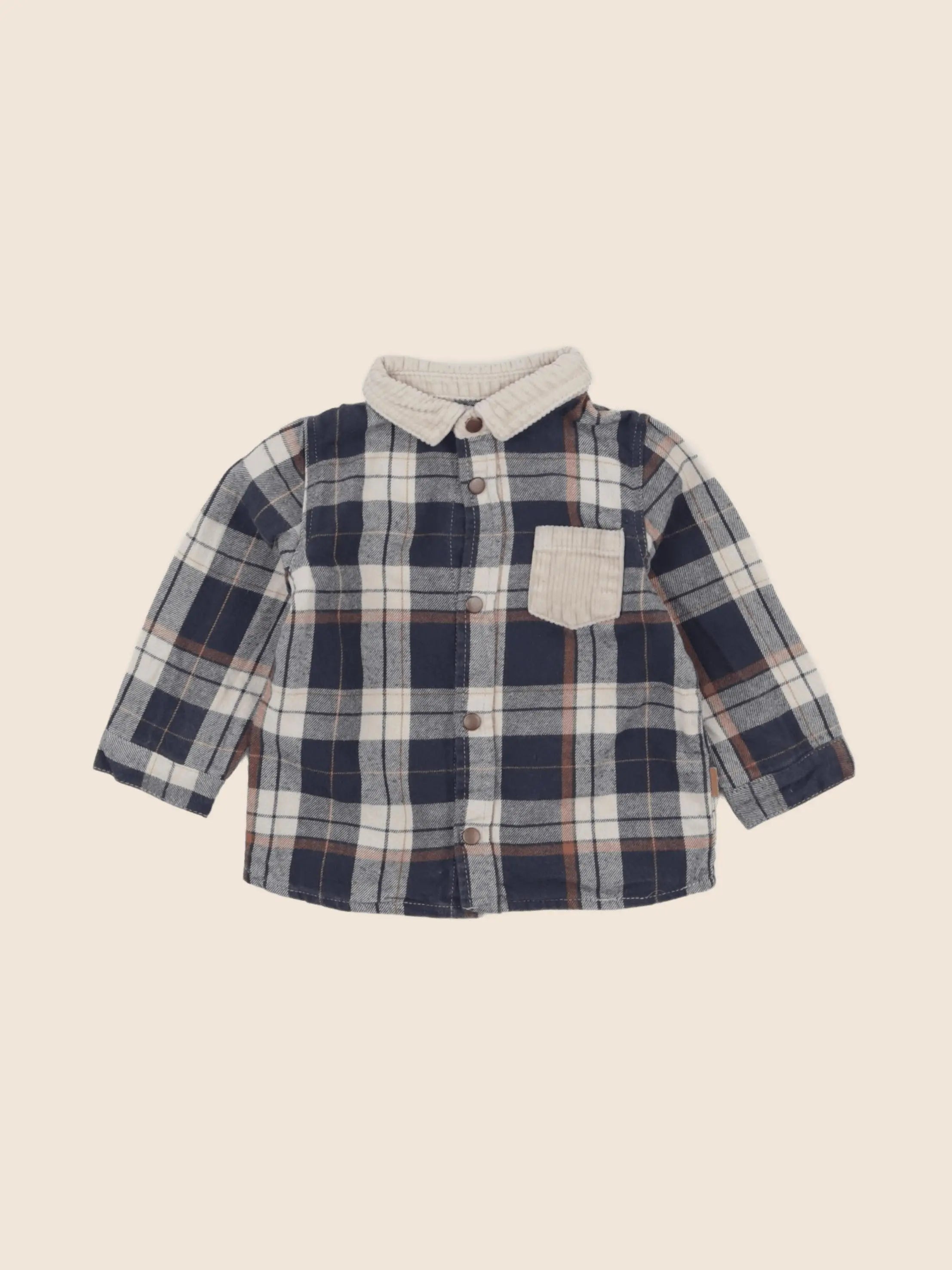 Vertbaudet - chemise beige, bleu - 9 mois