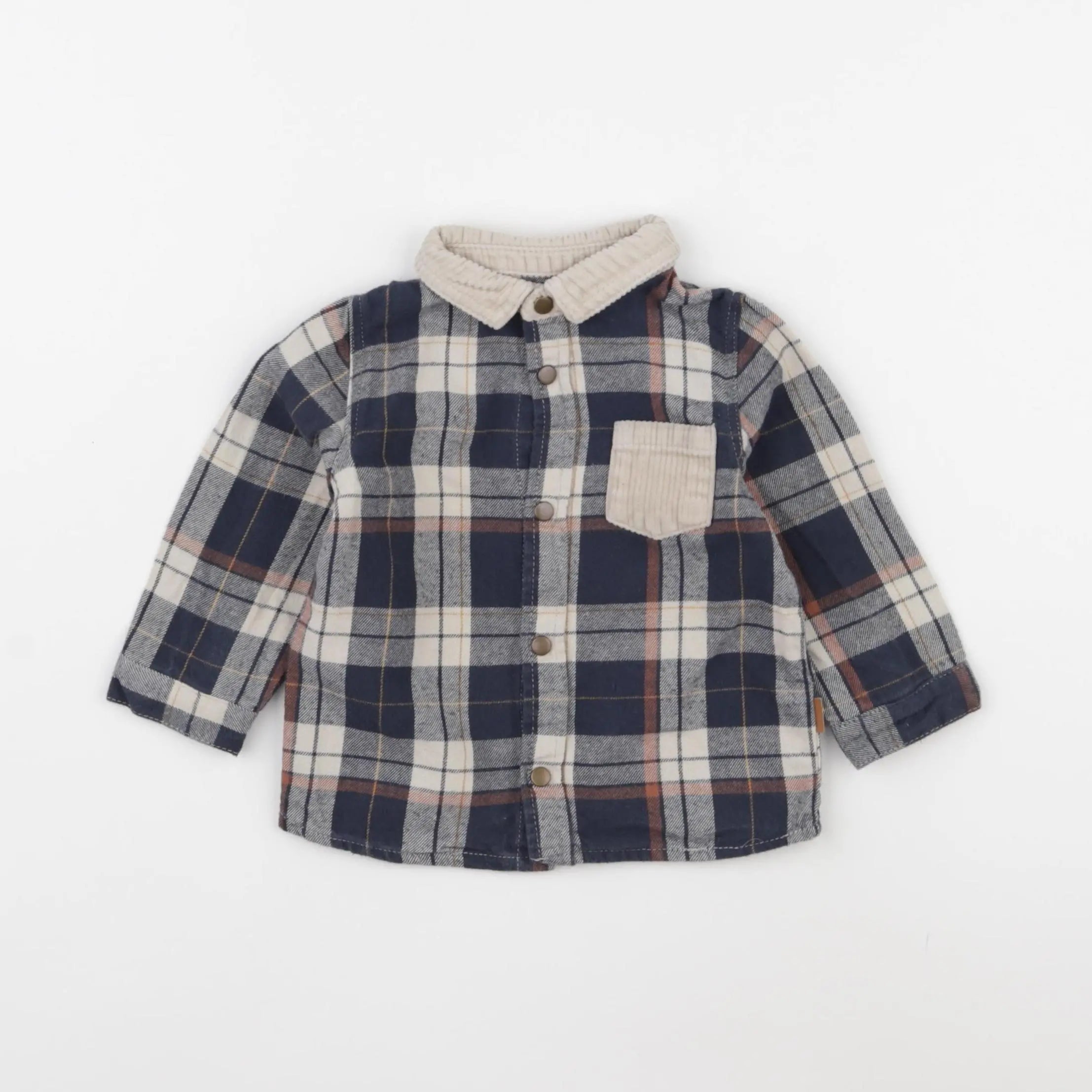 Vertbaudet - chemise beige, bleu - 9 mois