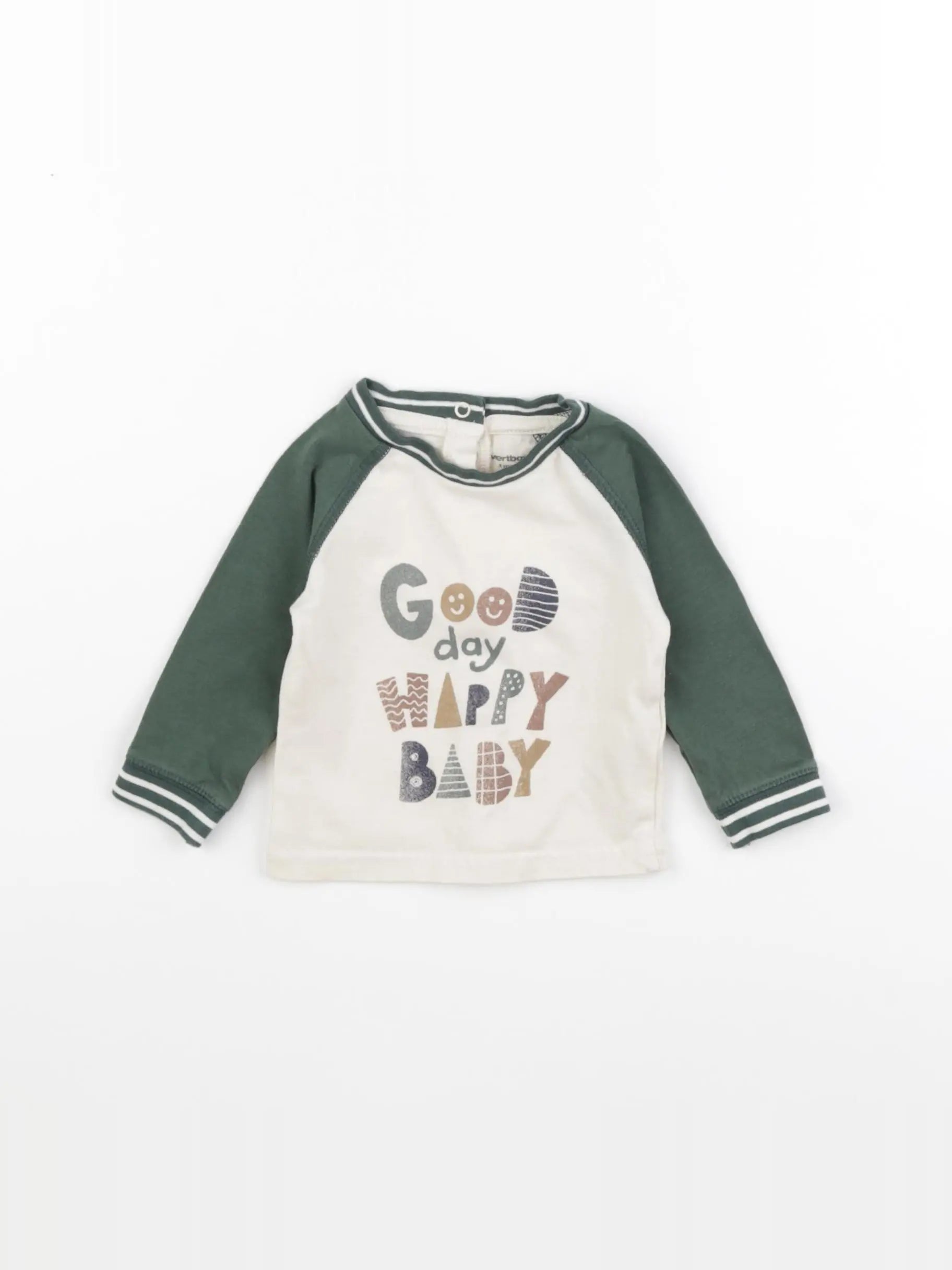 Vertbaudet - tee-shirt beige, vert - 3 mois