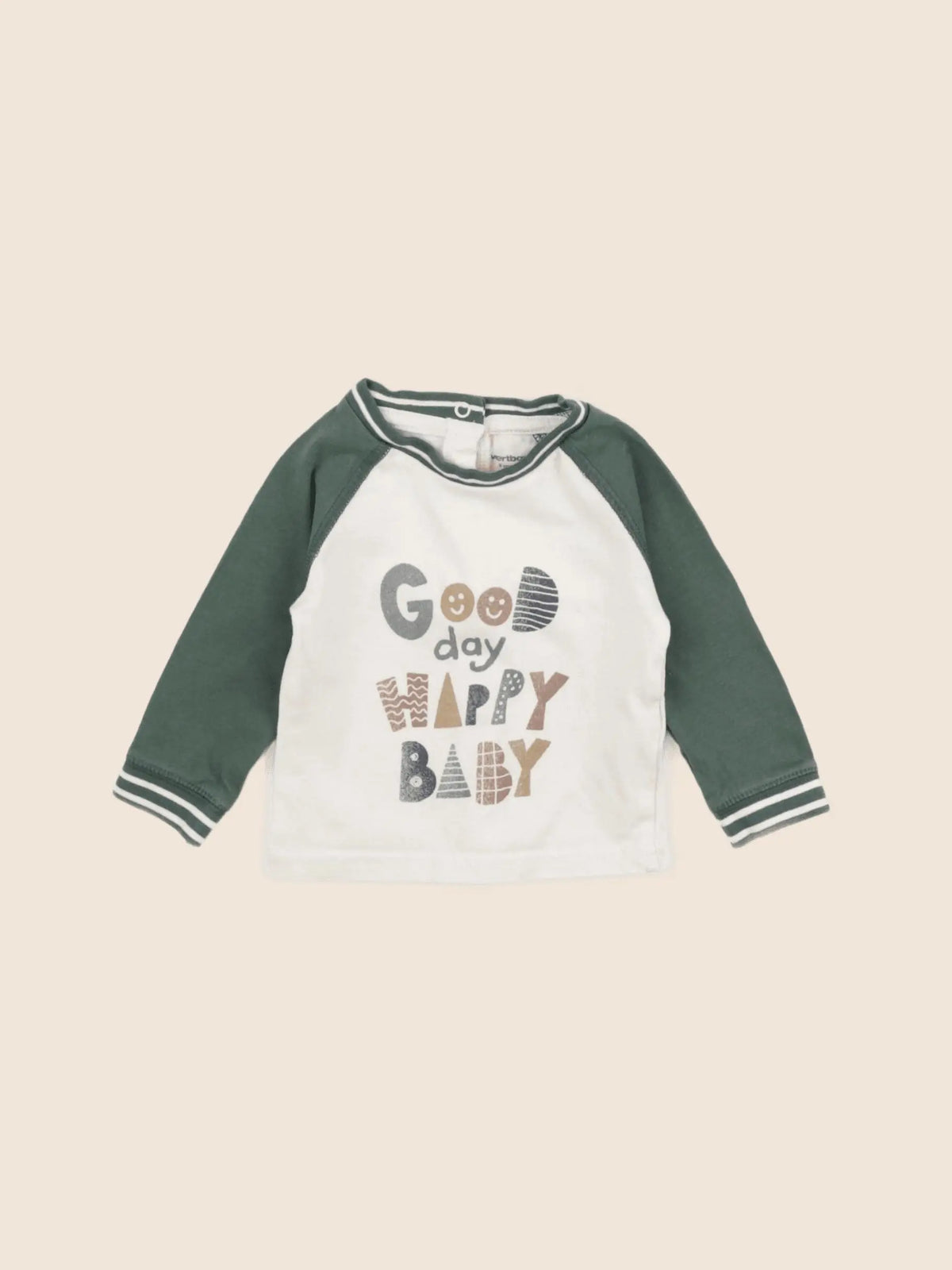 Vertbaudet - tee-shirt beige, vert - 3 mois