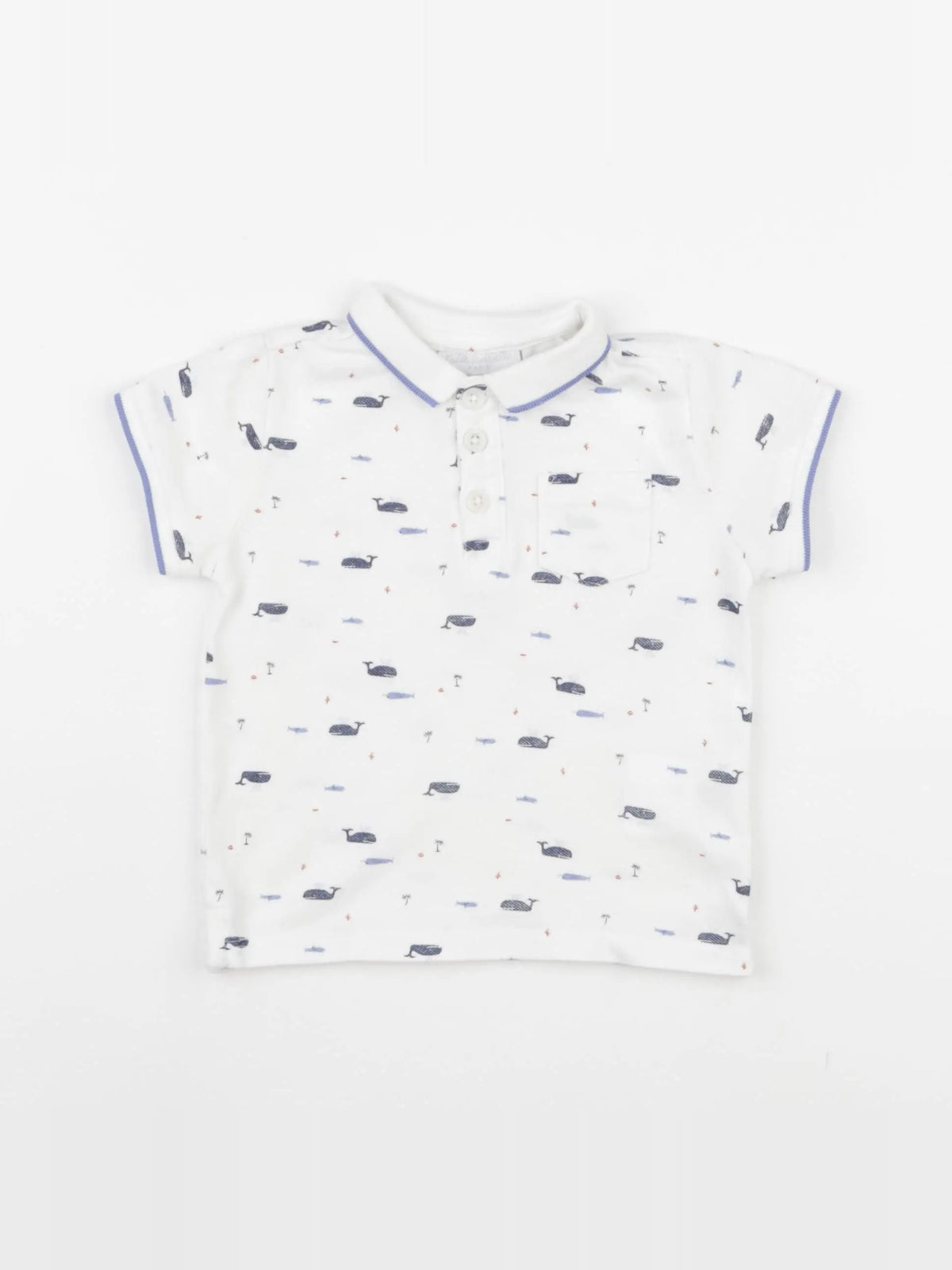 Cadet Rousselle - polo blanc, bleu - 12 mois
