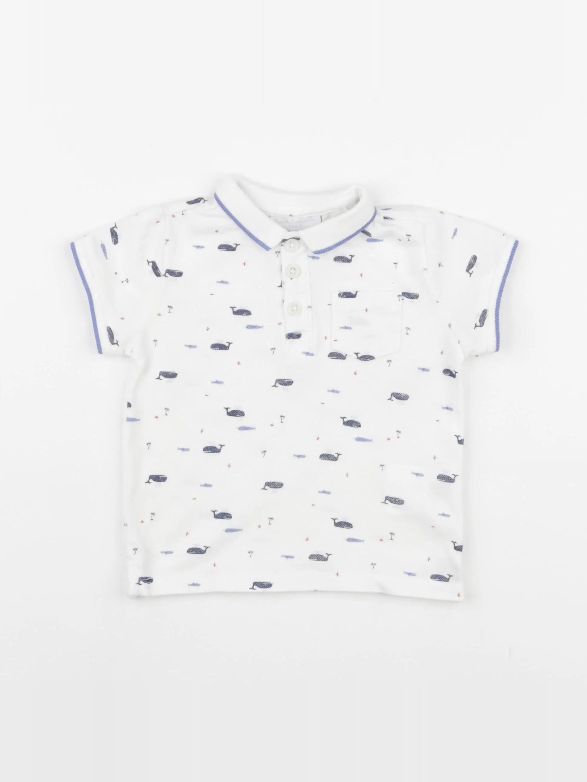 Cadet Rousselle - polo blanc, bleu - 12 mois
