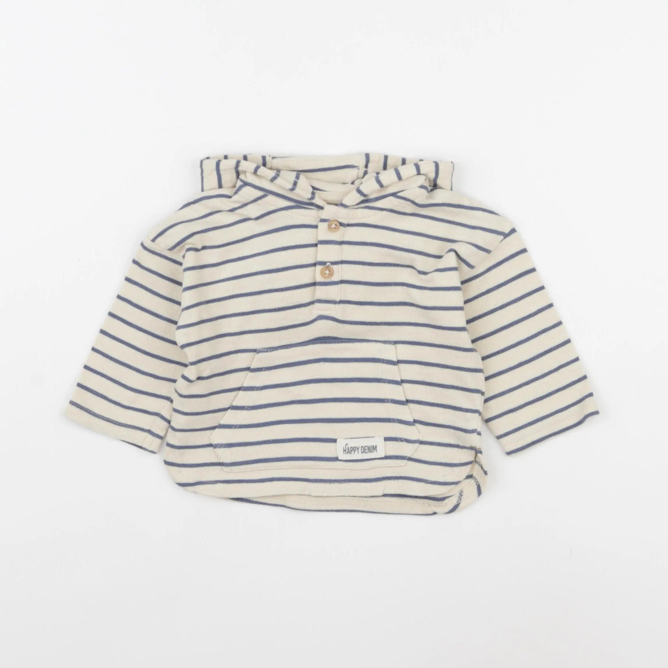 Vertbaudet - sweat beige, bleu - 9 mois