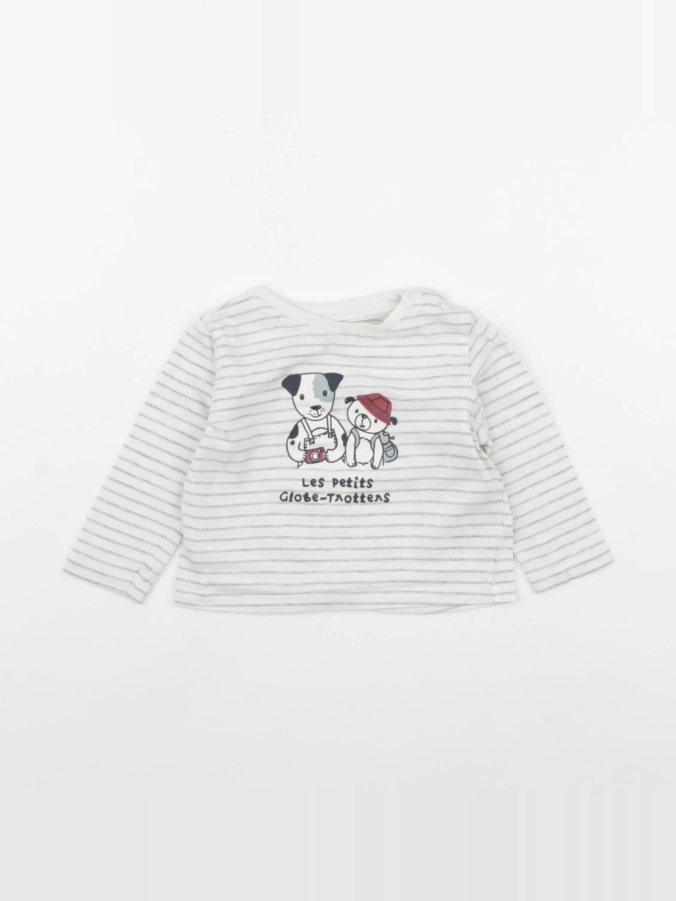Vertbaudet - tee-shirt blanc, gris - 9 mois