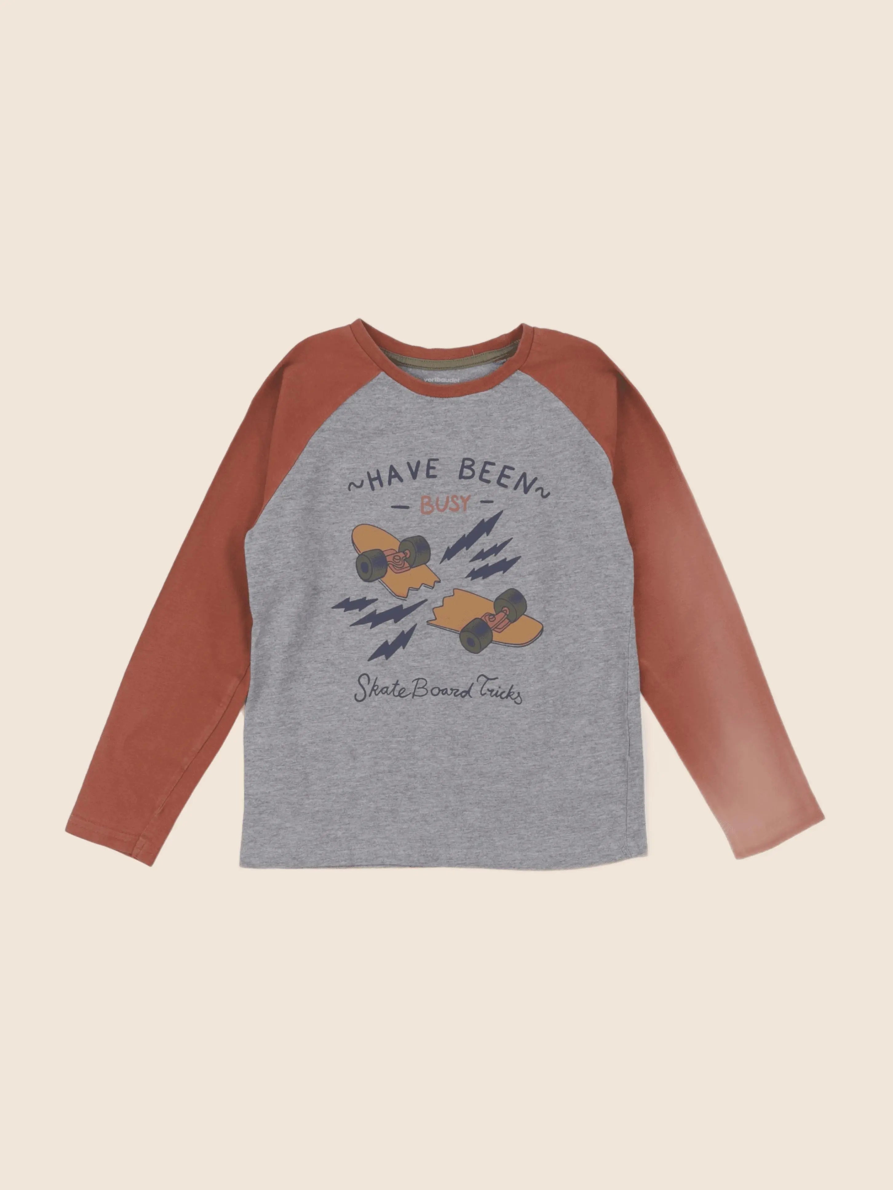 Vertbaudet - tee-shirt gris, marron - 8 ans
