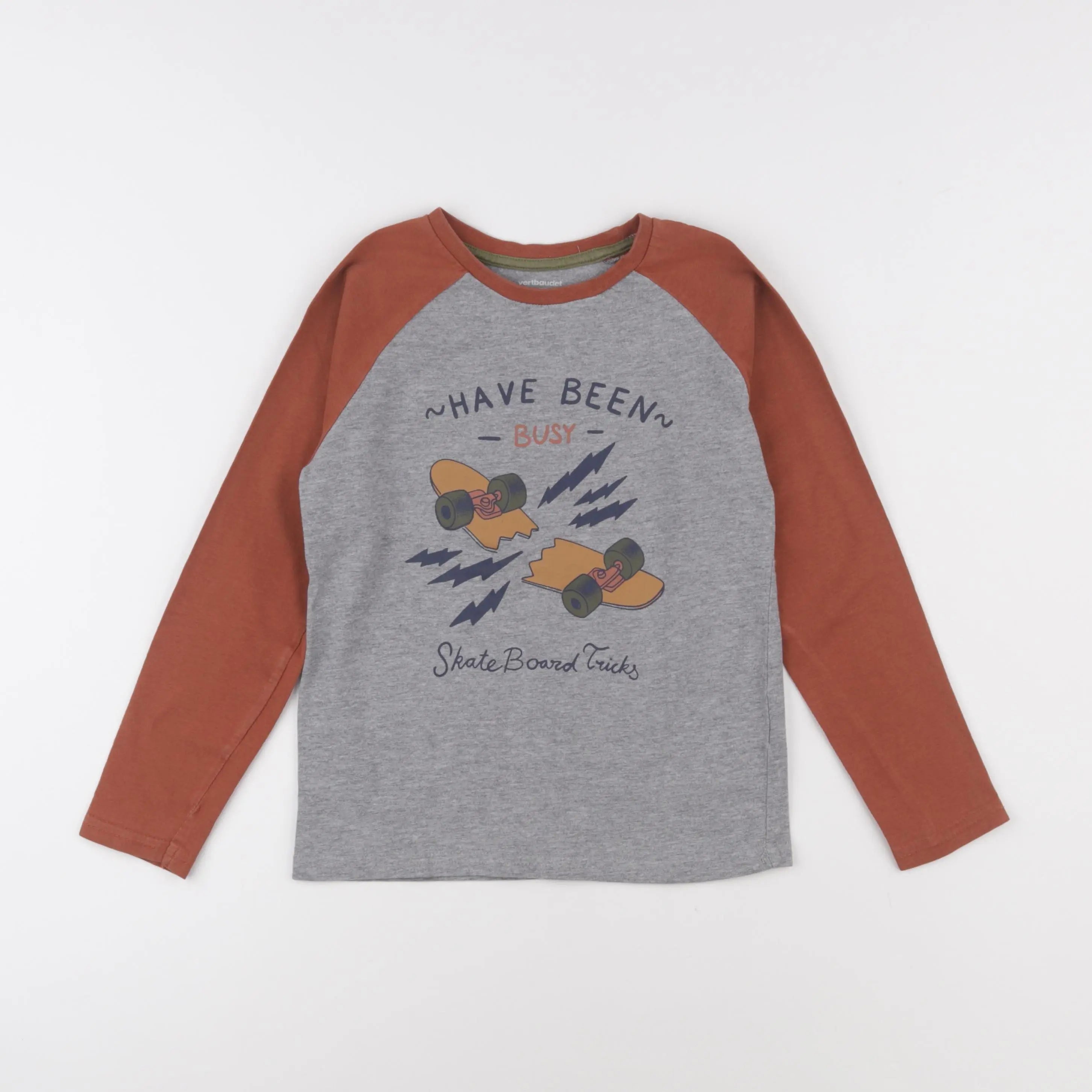 Vertbaudet - tee-shirt gris, marron - 8 ans