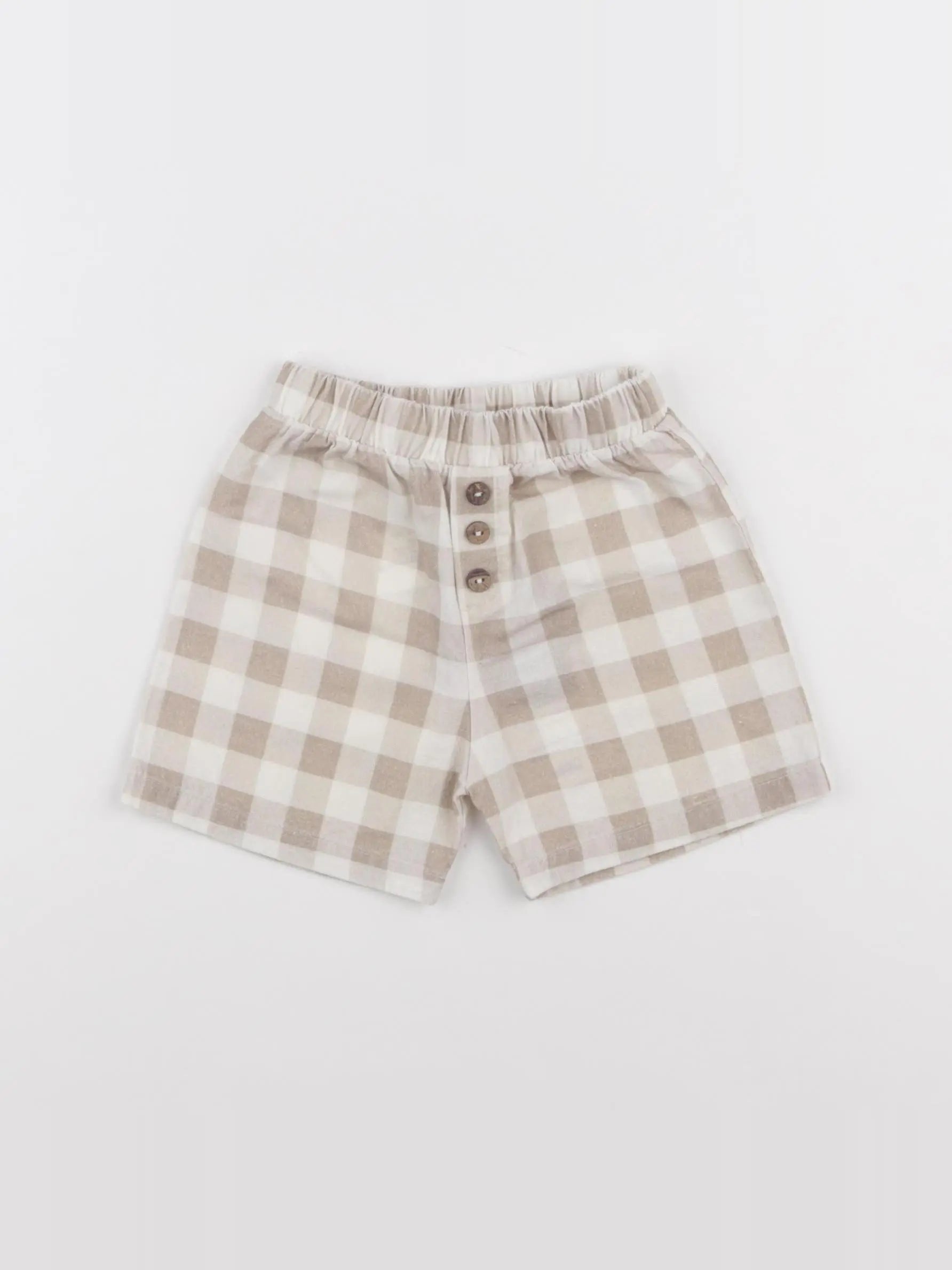 Eli & Nev - short beige, blanc (état neuf) - 6/9 mois