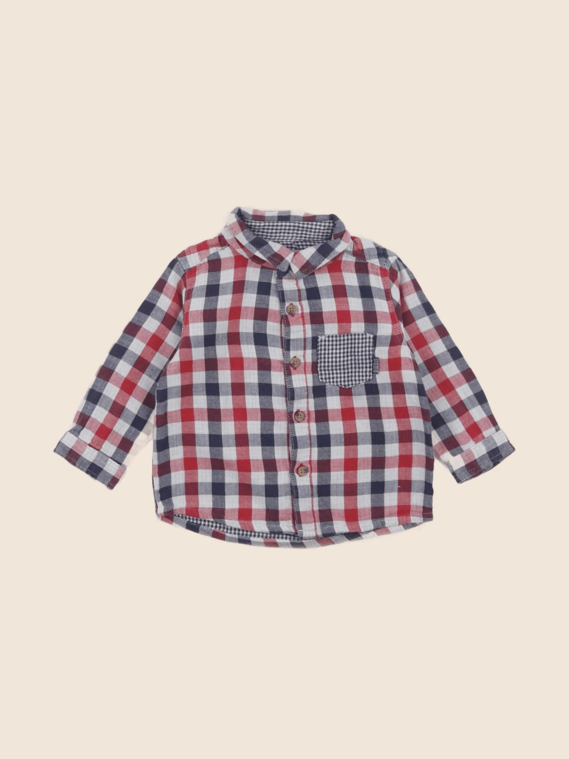Vertbaudet - chemise rouge - 12 mois