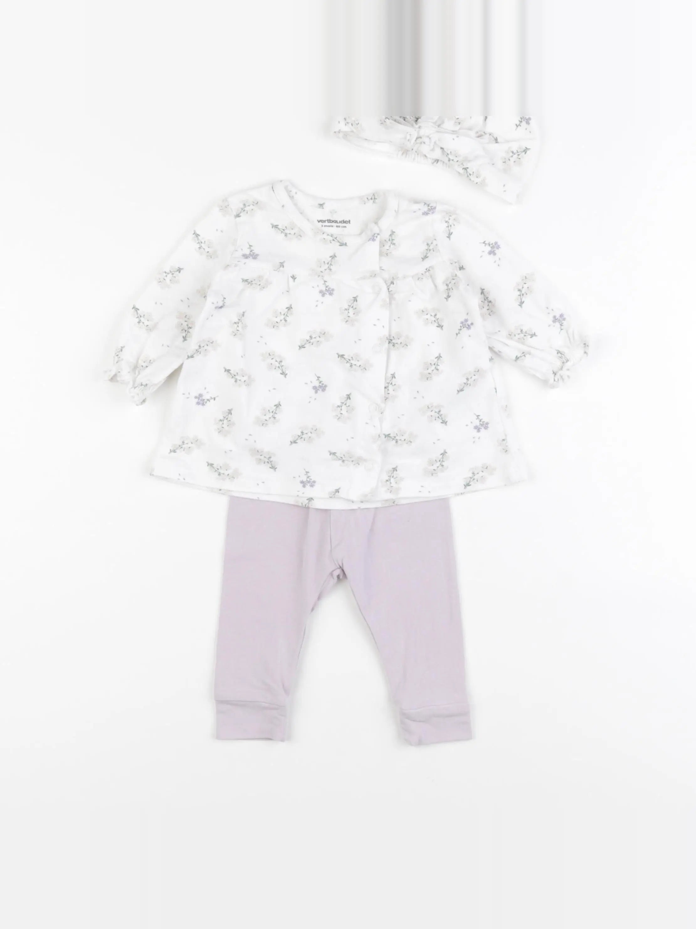 Vertbaudet - ensemble blanc, violet - 3 mois