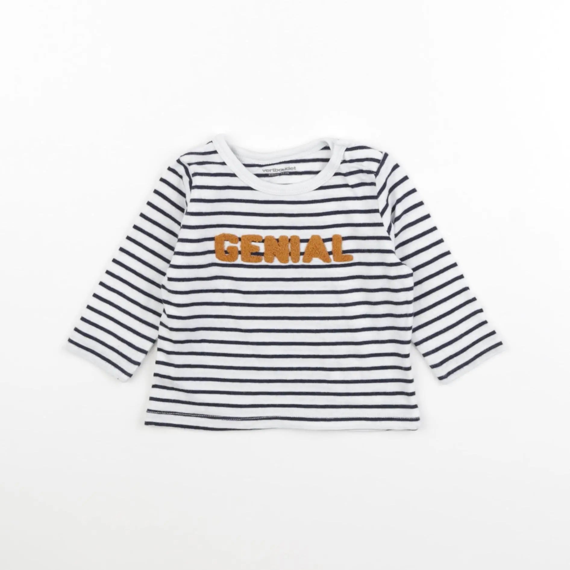 Vertbaudet - tee-shirt blanc, bleu - 6 mois