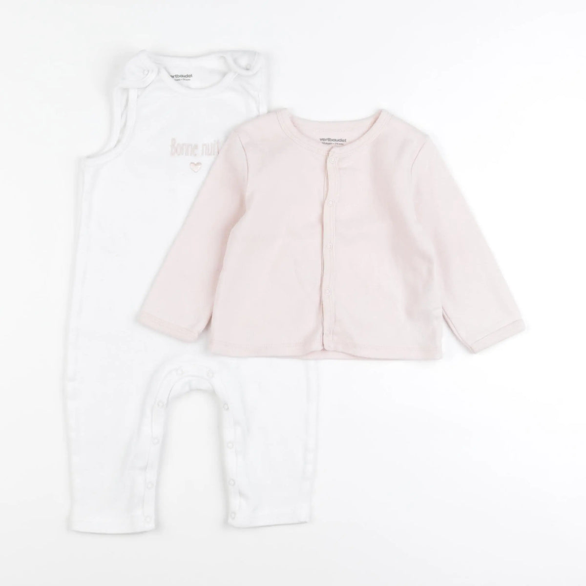 Vertbaudet - pyjama coton blanc, rose - 12 mois