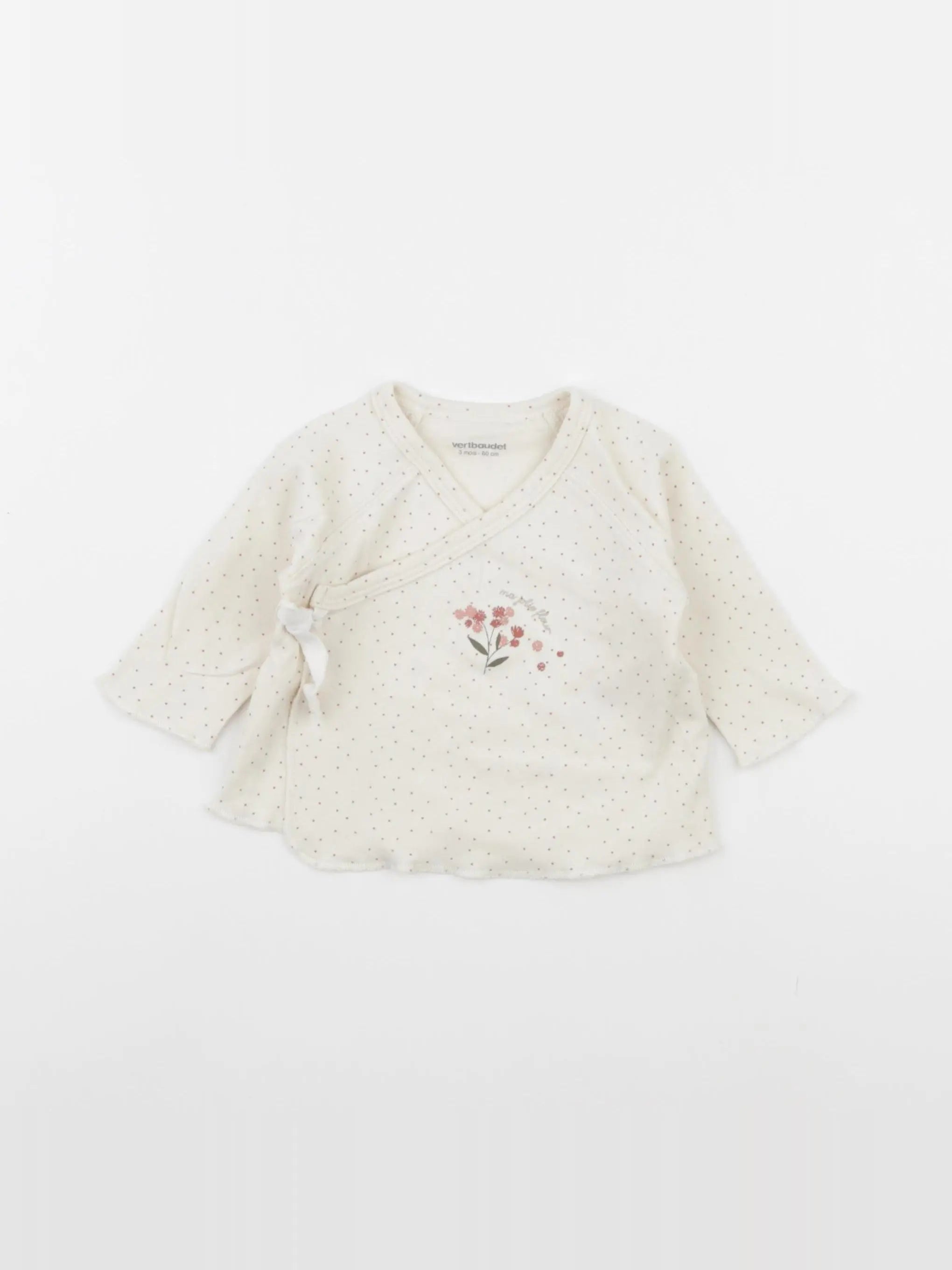 Vertbaudet - tee-shirt blanc, rose - 3 mois