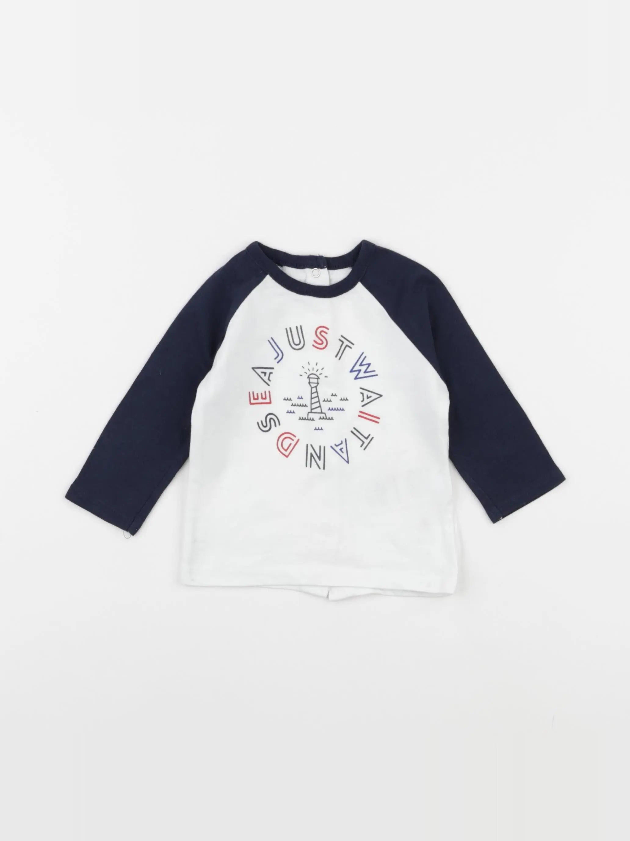 Vertbaudet - tee-shirt blanc, bleu - 3 mois