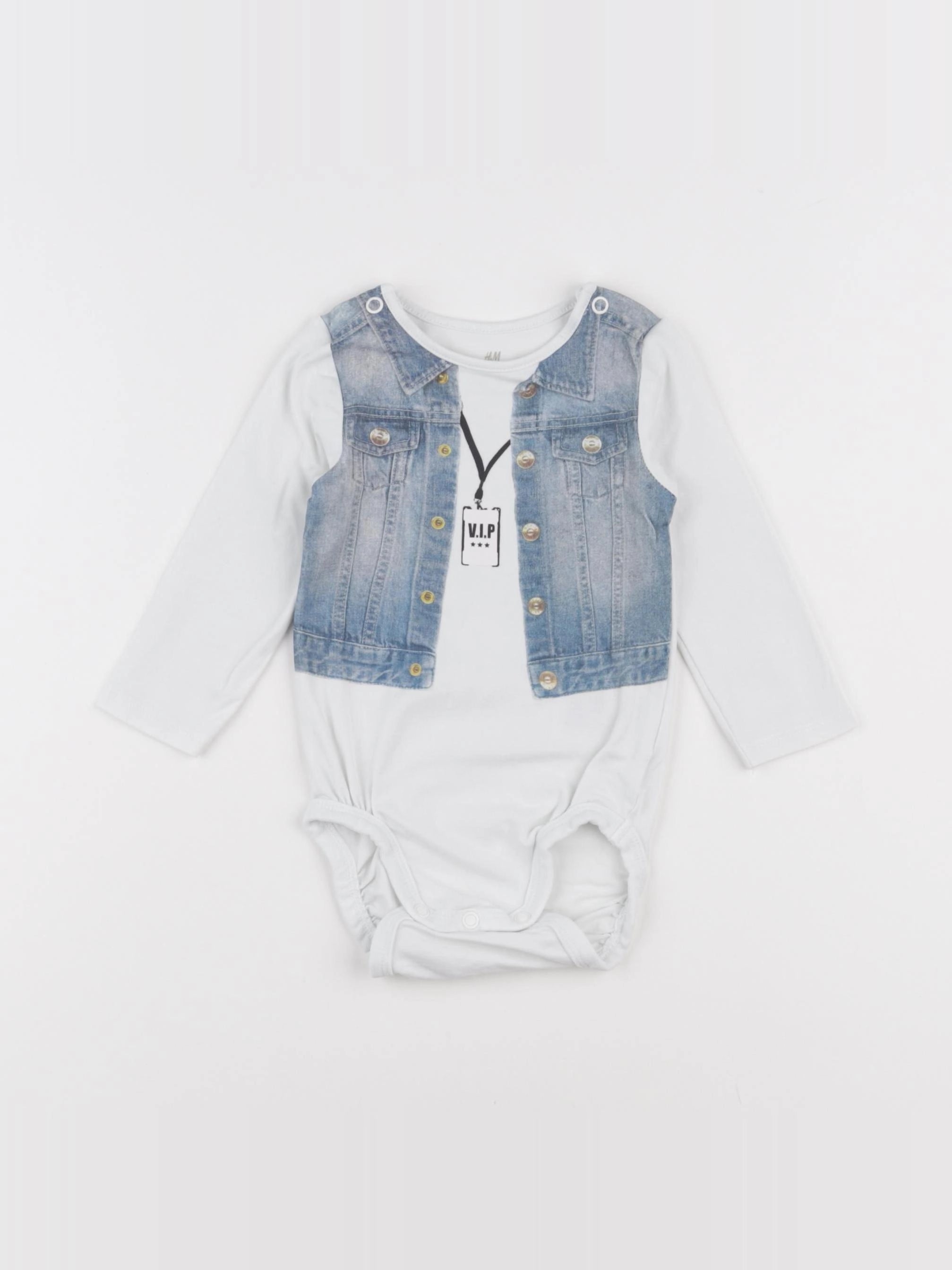 H&M - body blanc, bleu - 6 mois