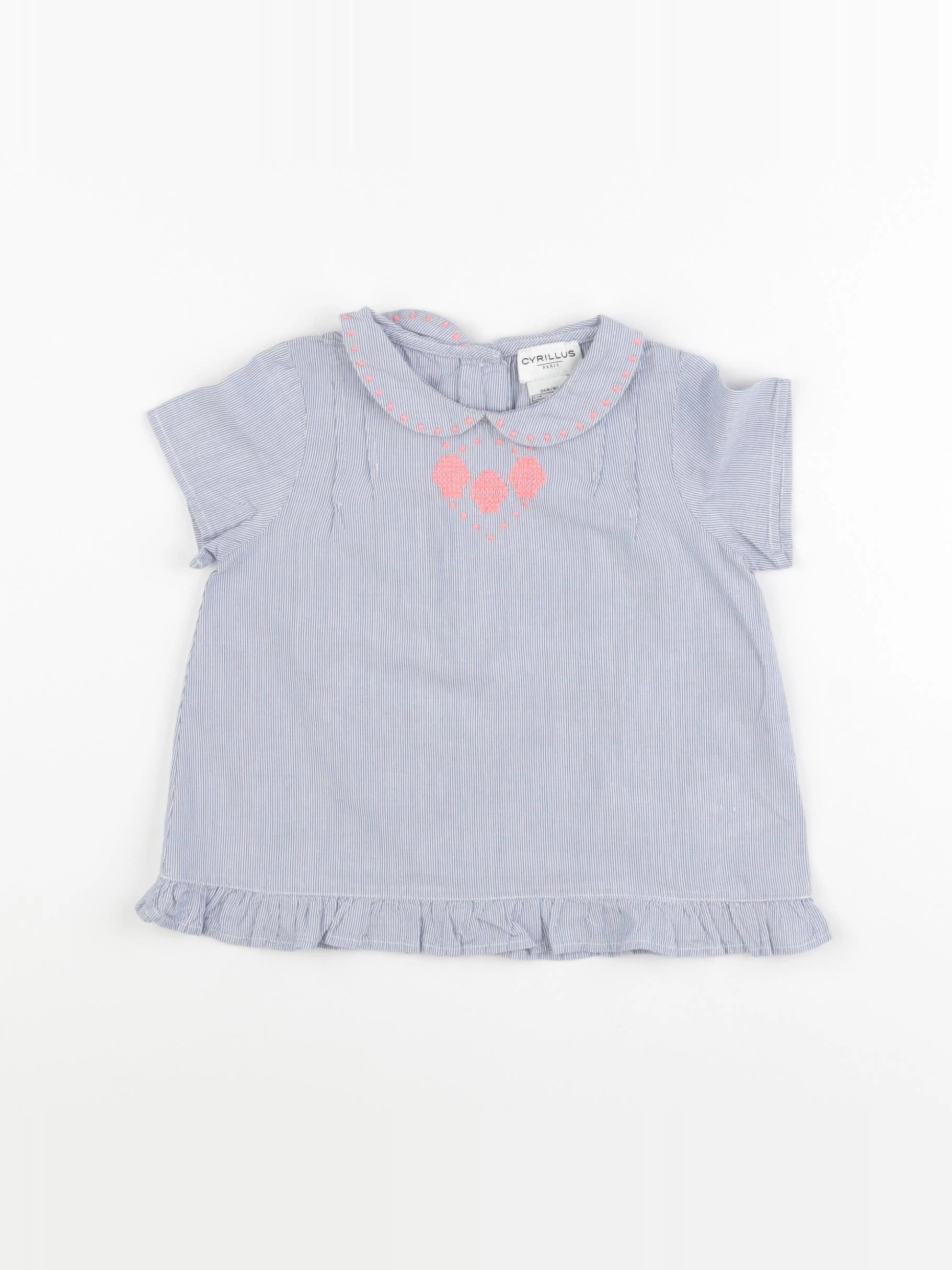 Cyrillus - blouse bleu, blanc - 24 mois
