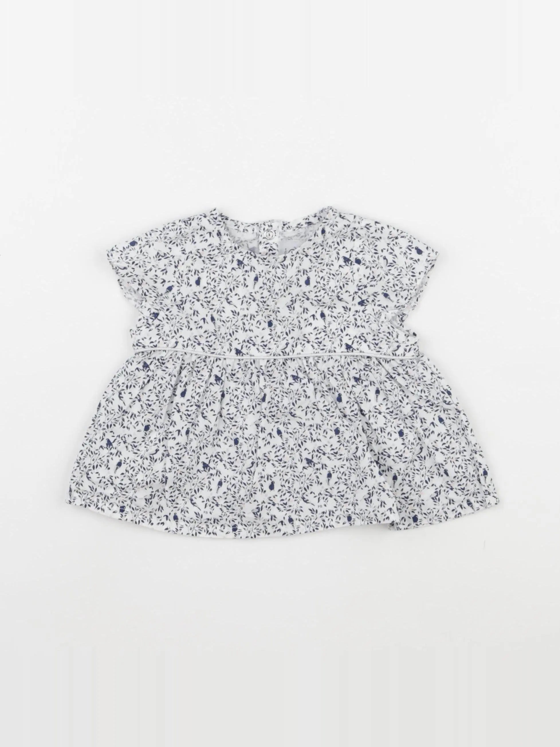 Petit Bateau - blouse blanc, bleu - 6 mois