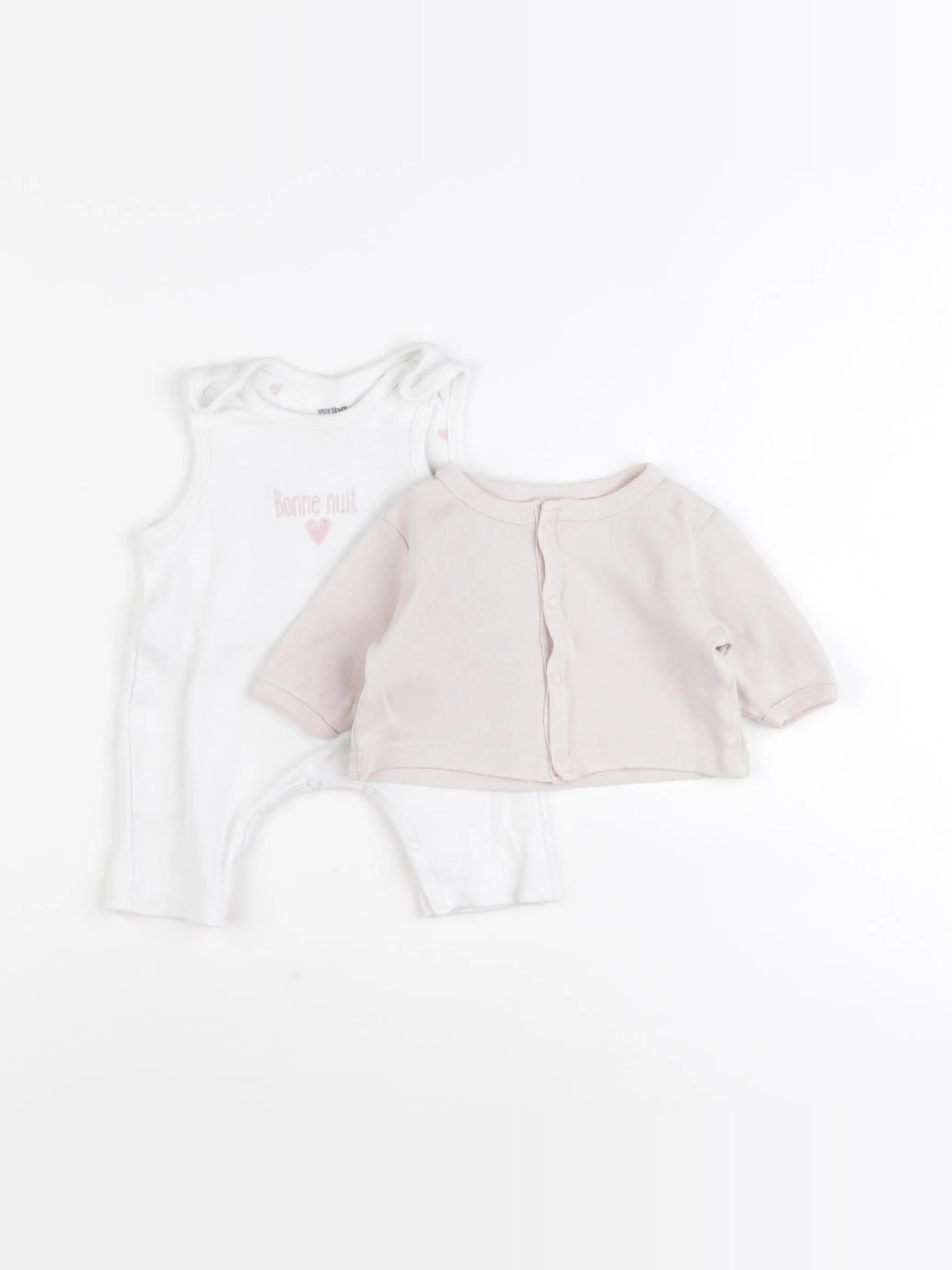 Vertbaudet - ensemble blanc, rose - 0 mois