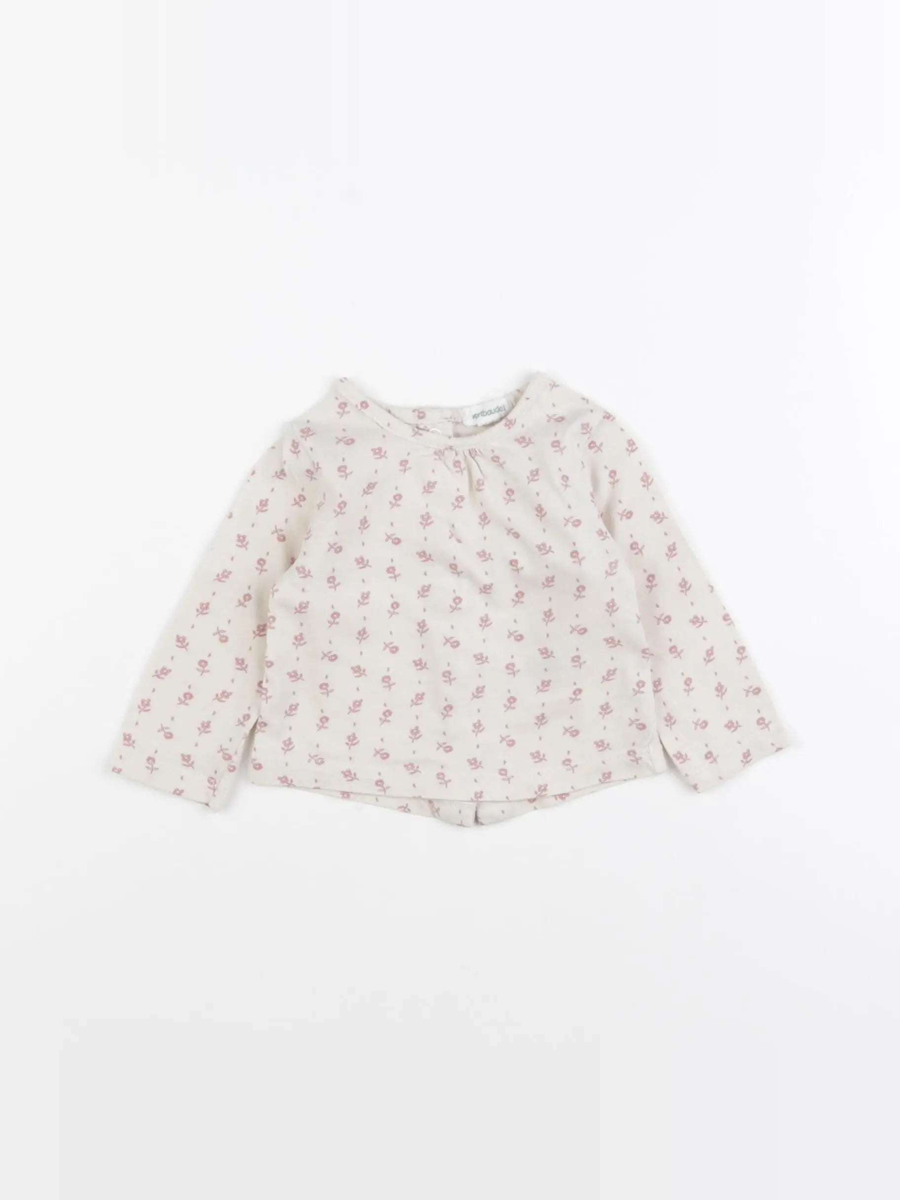 Vertbaudet - tee-shirt beige, rose - 3 mois