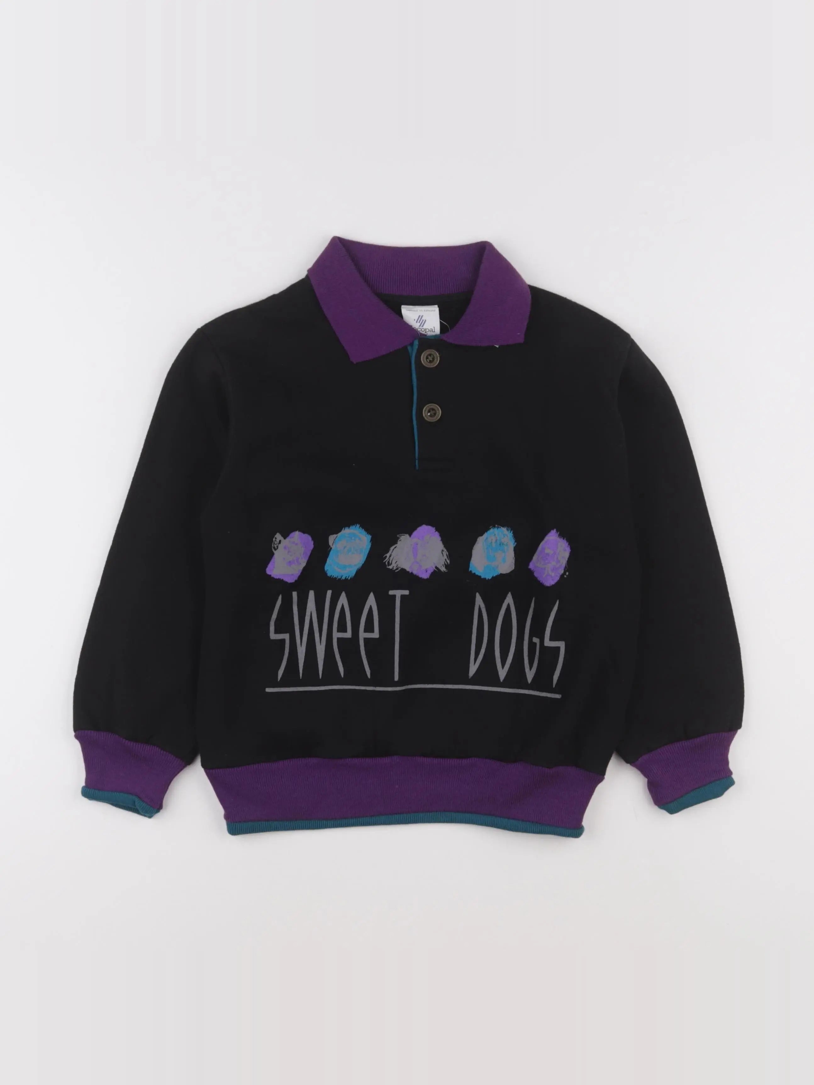 Vintage - sweat noir, violet - 6 ans