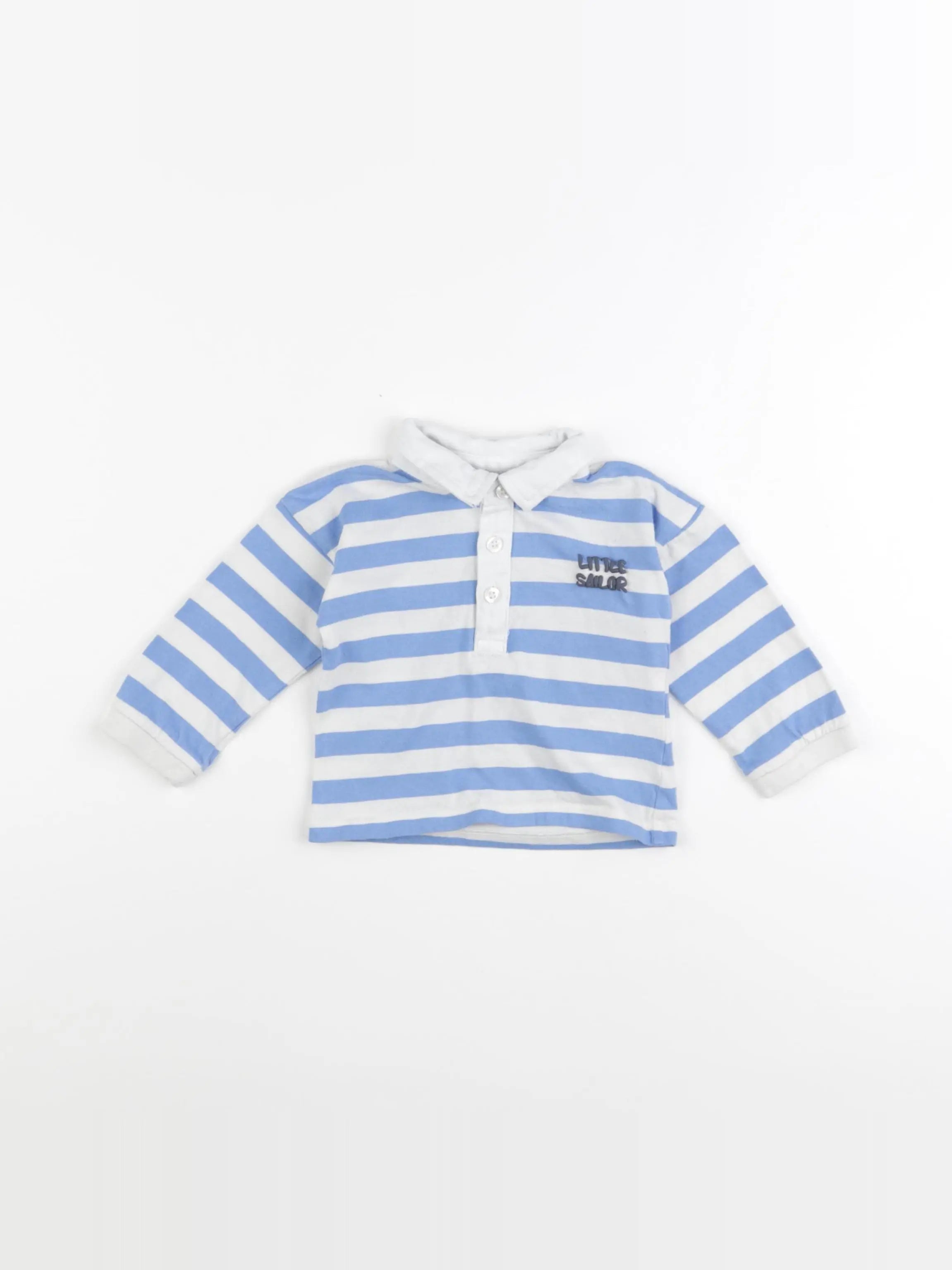 Vertbaudet - polo bleu, blanc - 12 mois