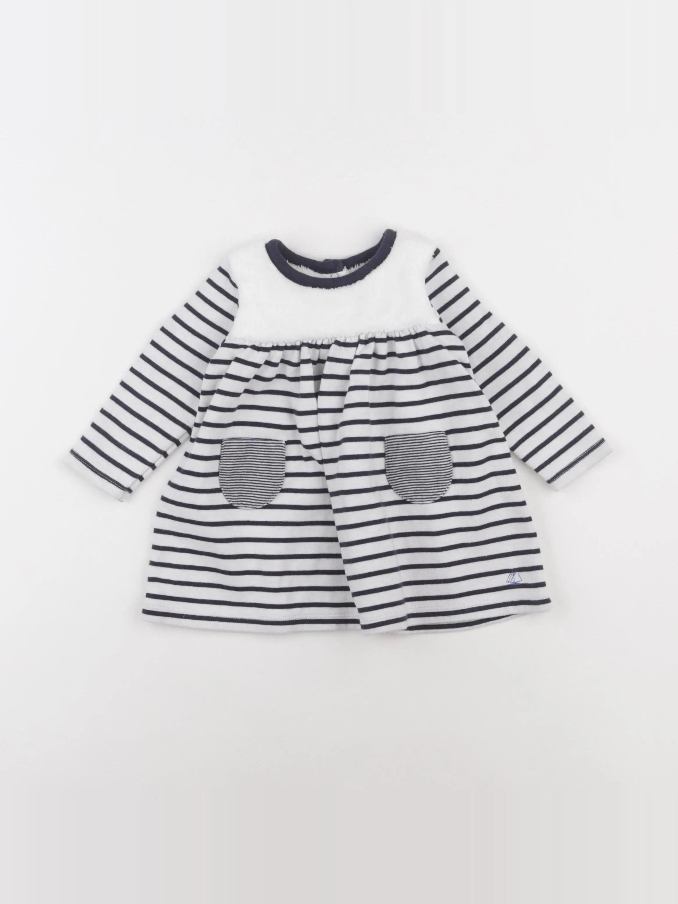 Petit Bateau - robe bleu, blanc - 6 mois
