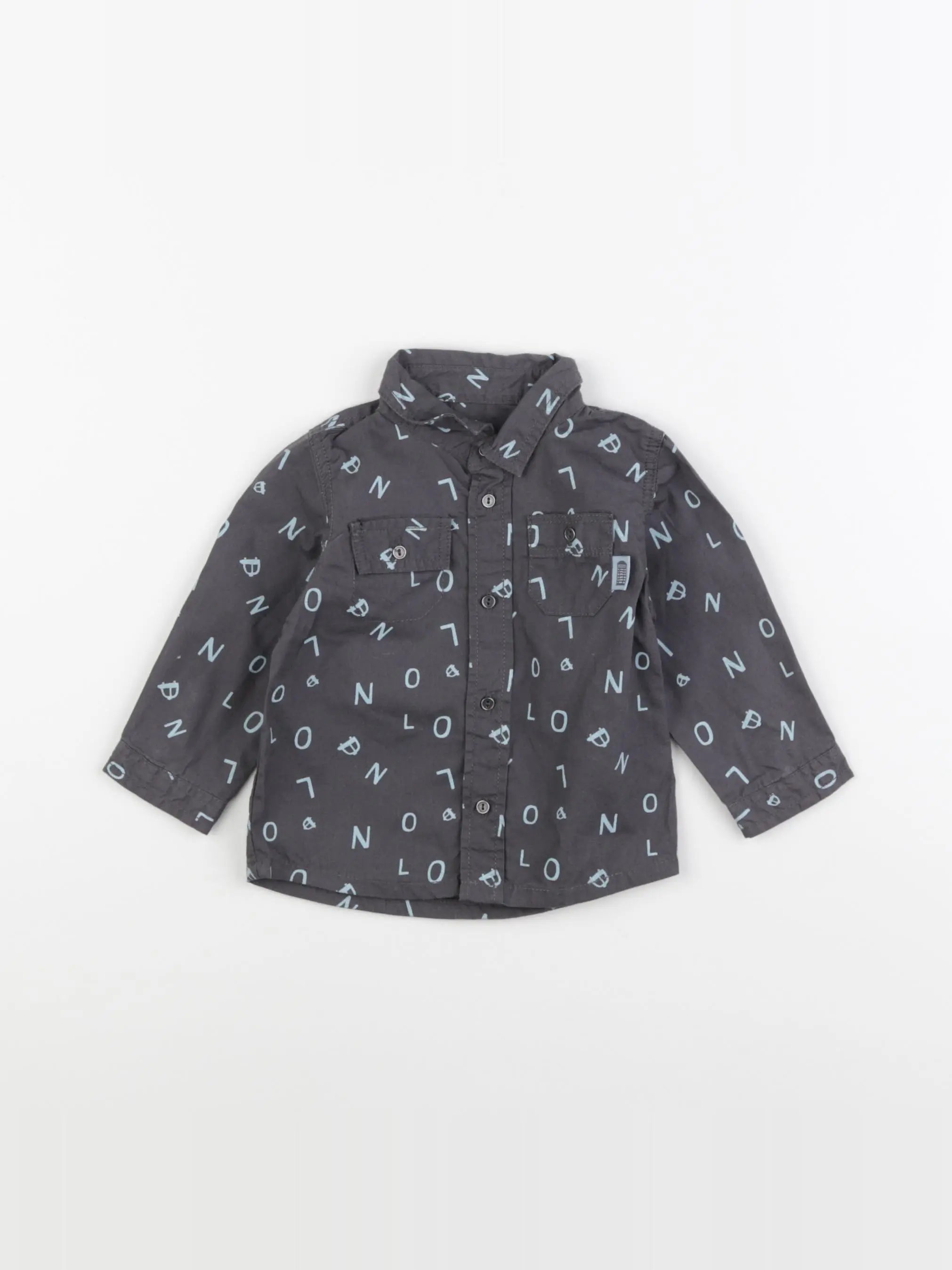 Vertbaudet - chemise marron, bleu - 6 mois