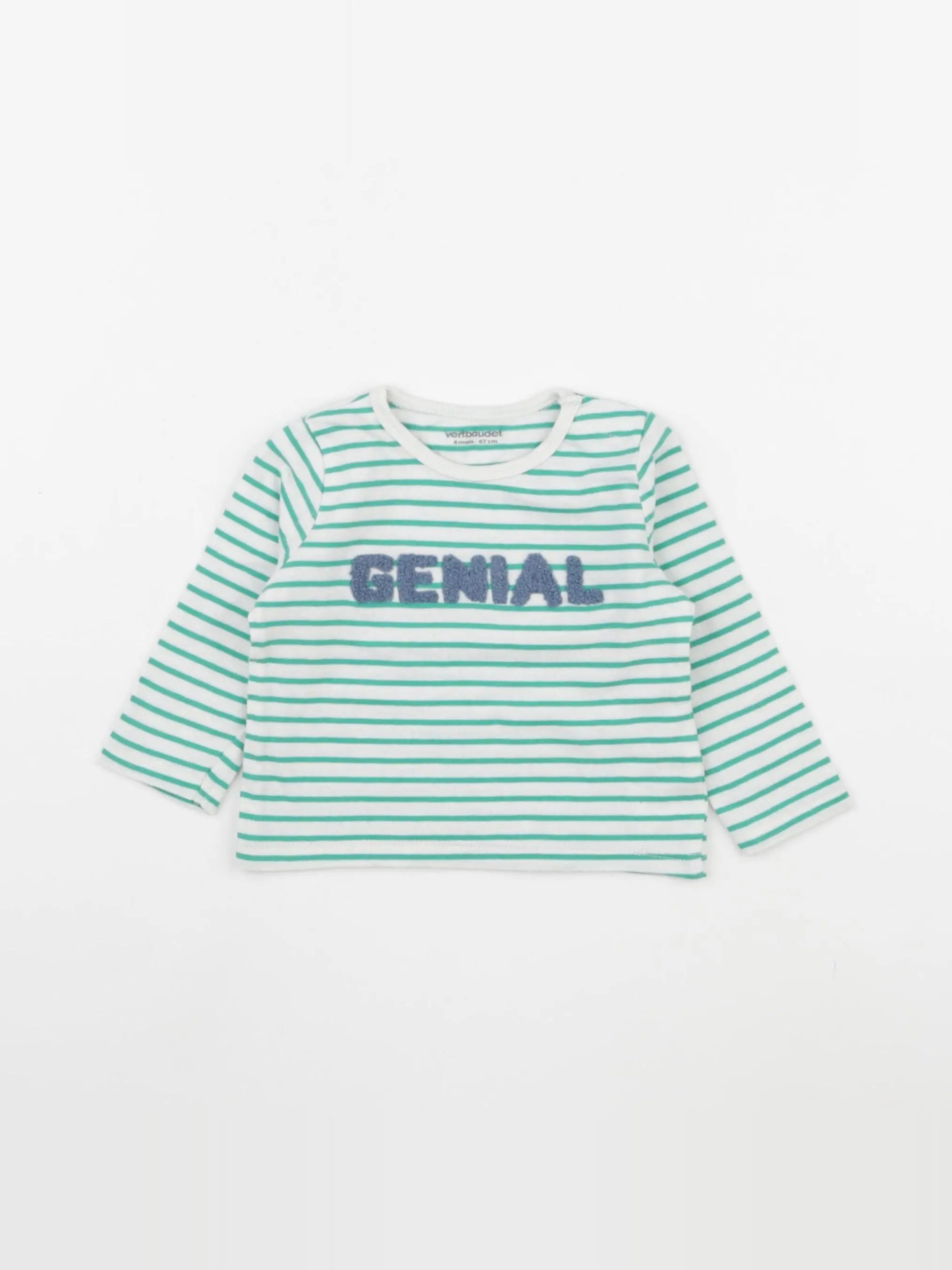 Vertbaudet - tee-shirt blanc, vert - 12 mois