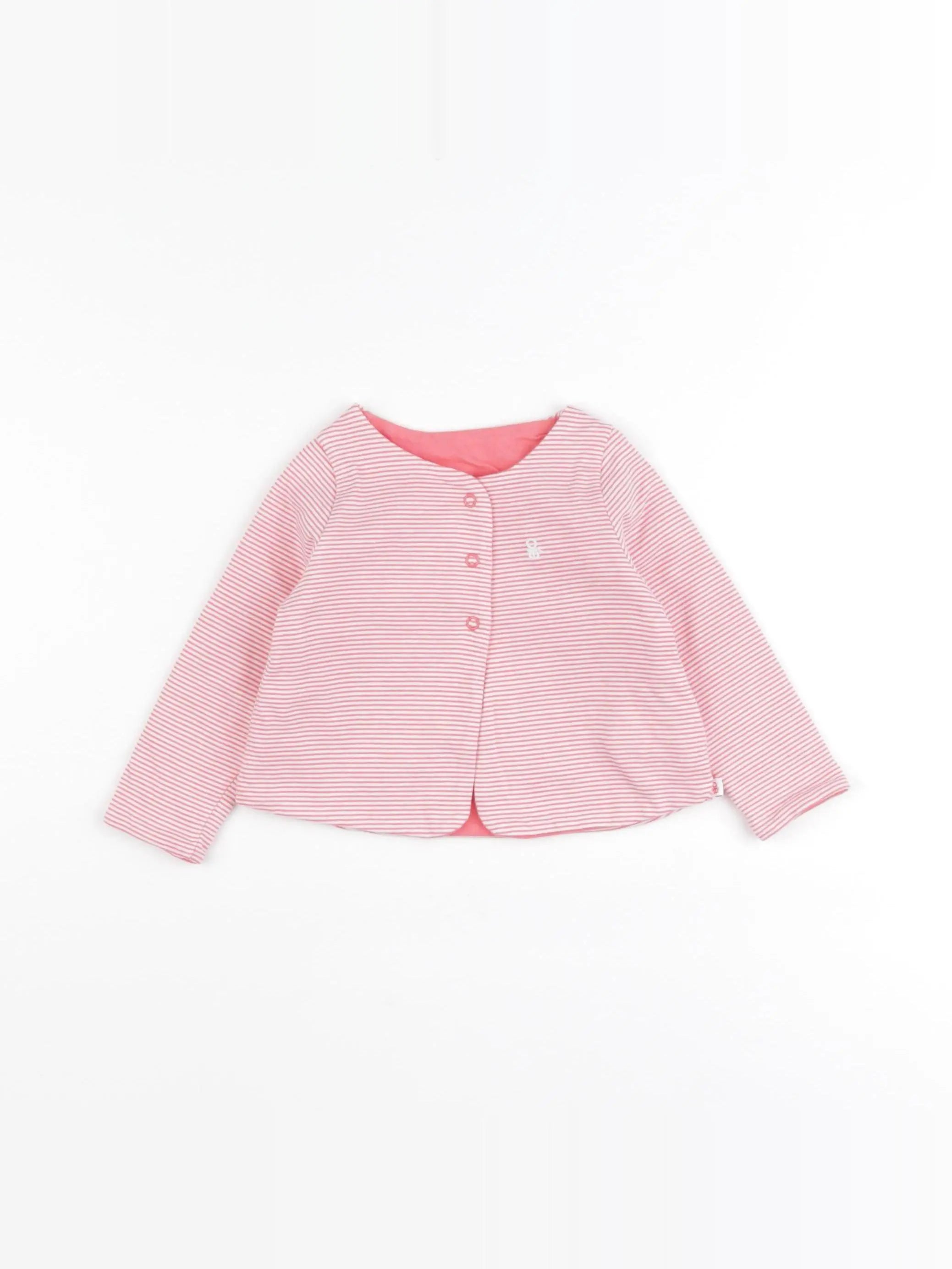 Obaïbi - sweat réversible rose, blanc - 6 mois