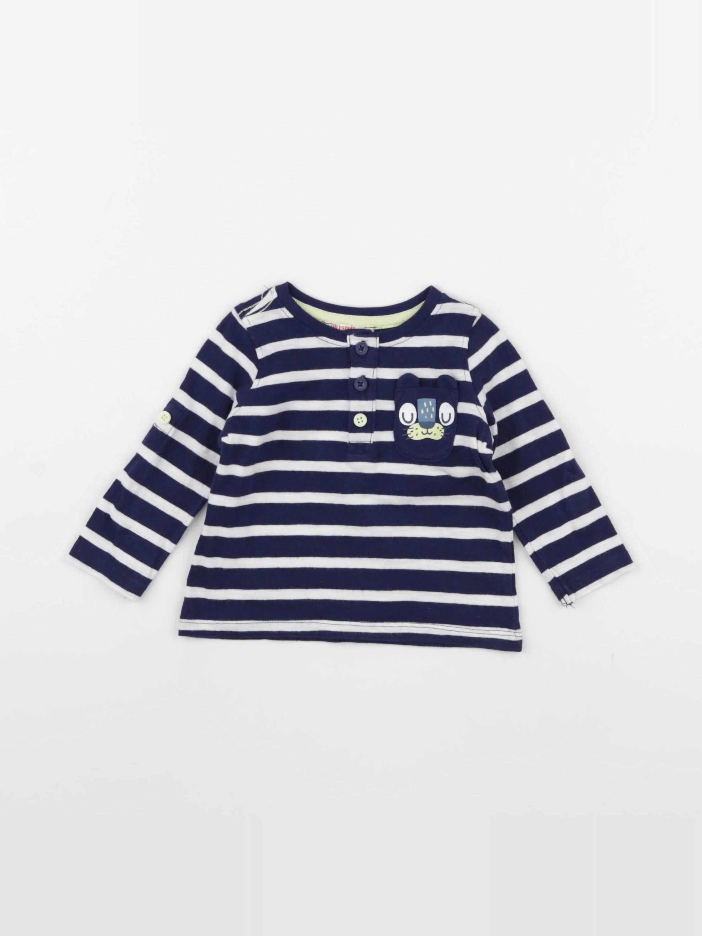 DPAM - tee-shirt bleu, blanc - 6 mois