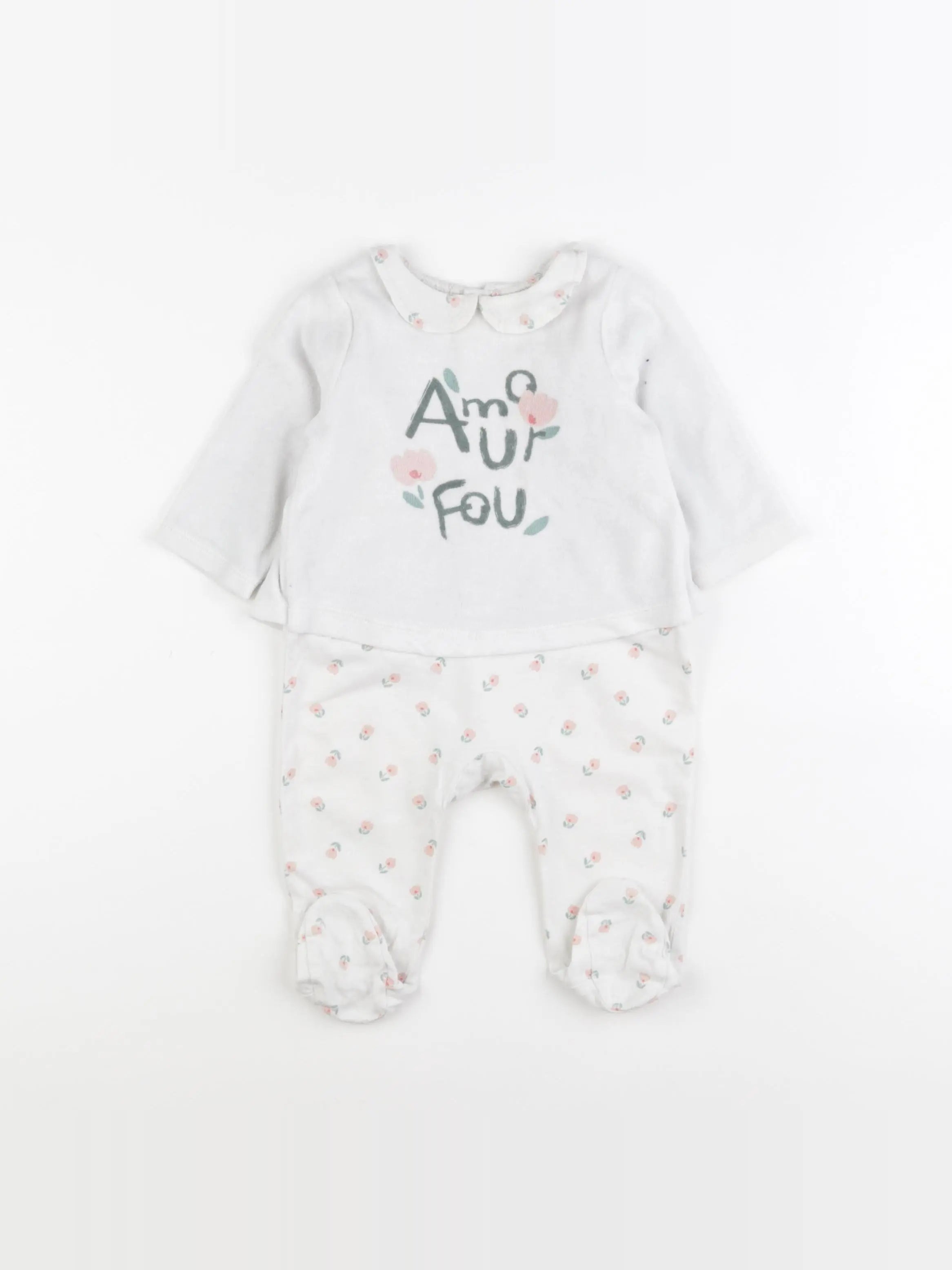 Tape à l'oeil - pyjama velours blanc - 6 mois