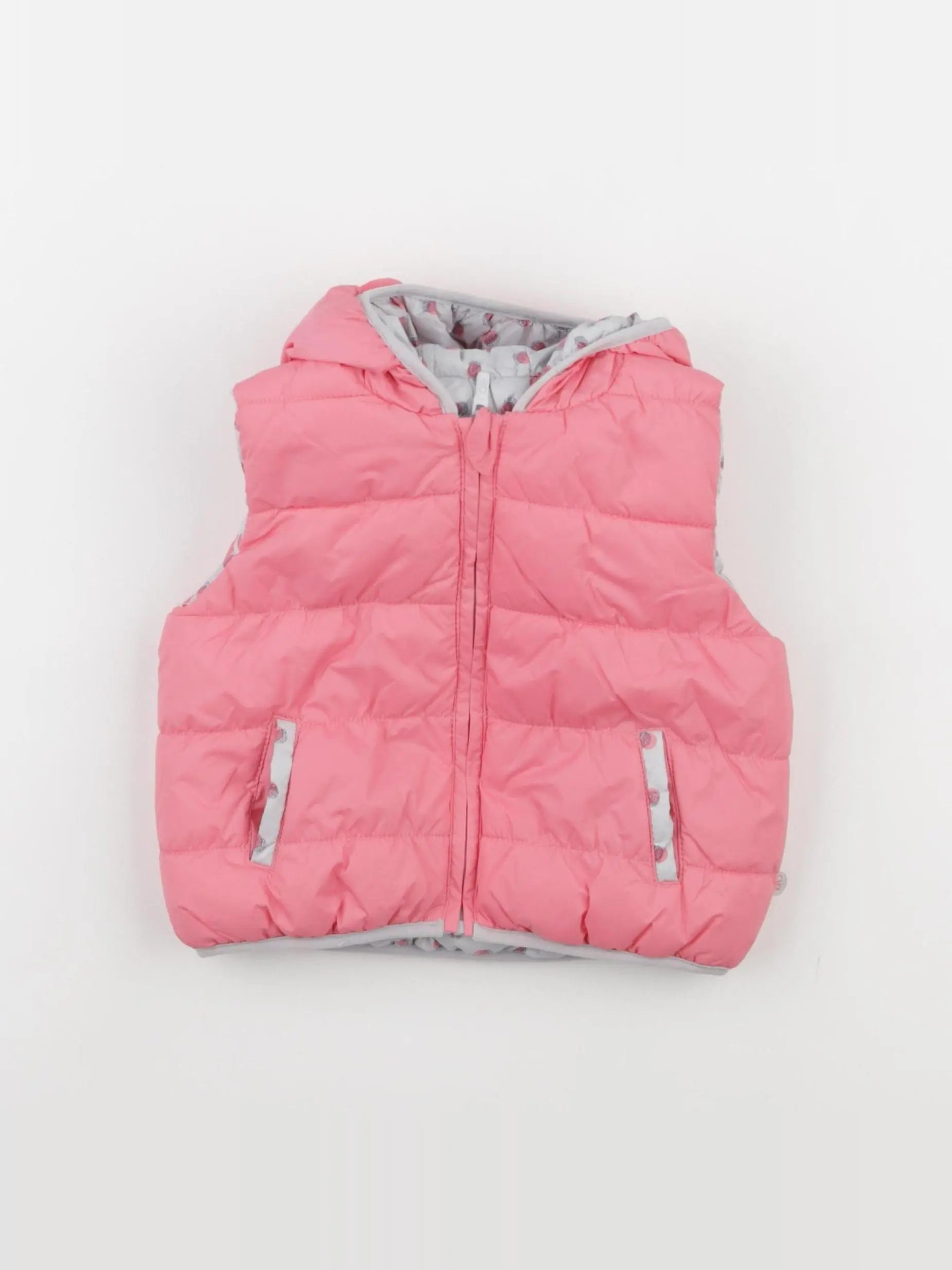 Obaïbi - doudoune réversible gris, rose - 6 mois