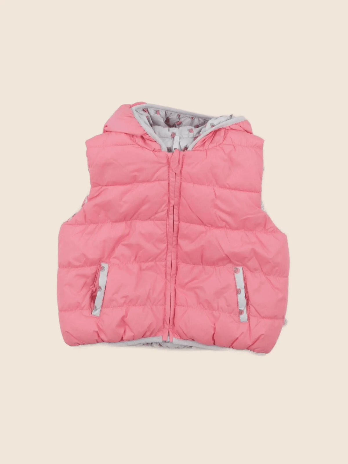 Obaïbi - doudoune réversible gris, rose - 6 mois