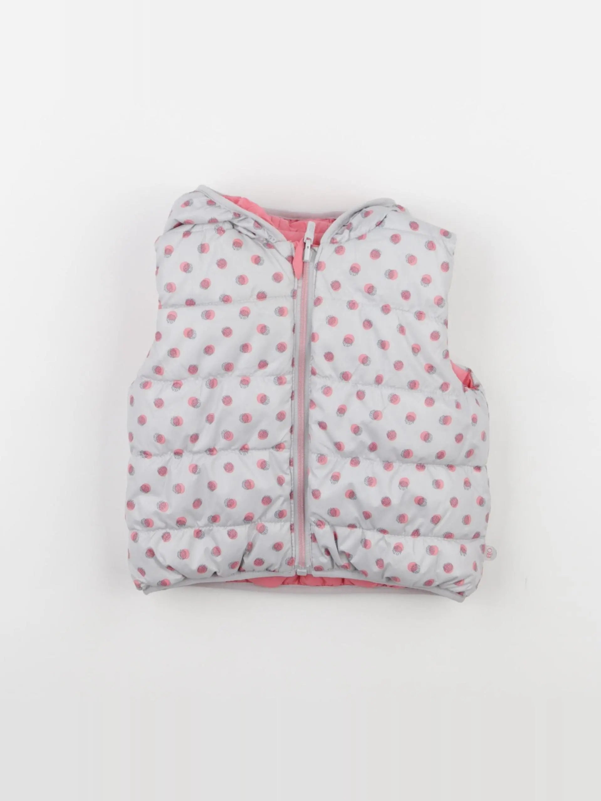 Obaïbi - doudoune réversible gris, rose - 6 mois