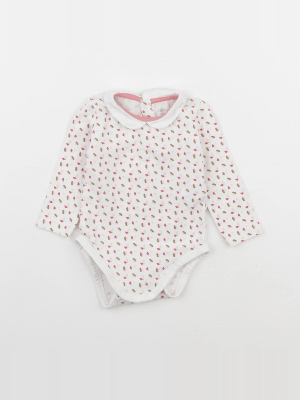 Obaïbi - body à col rose, blanc - 3 mois