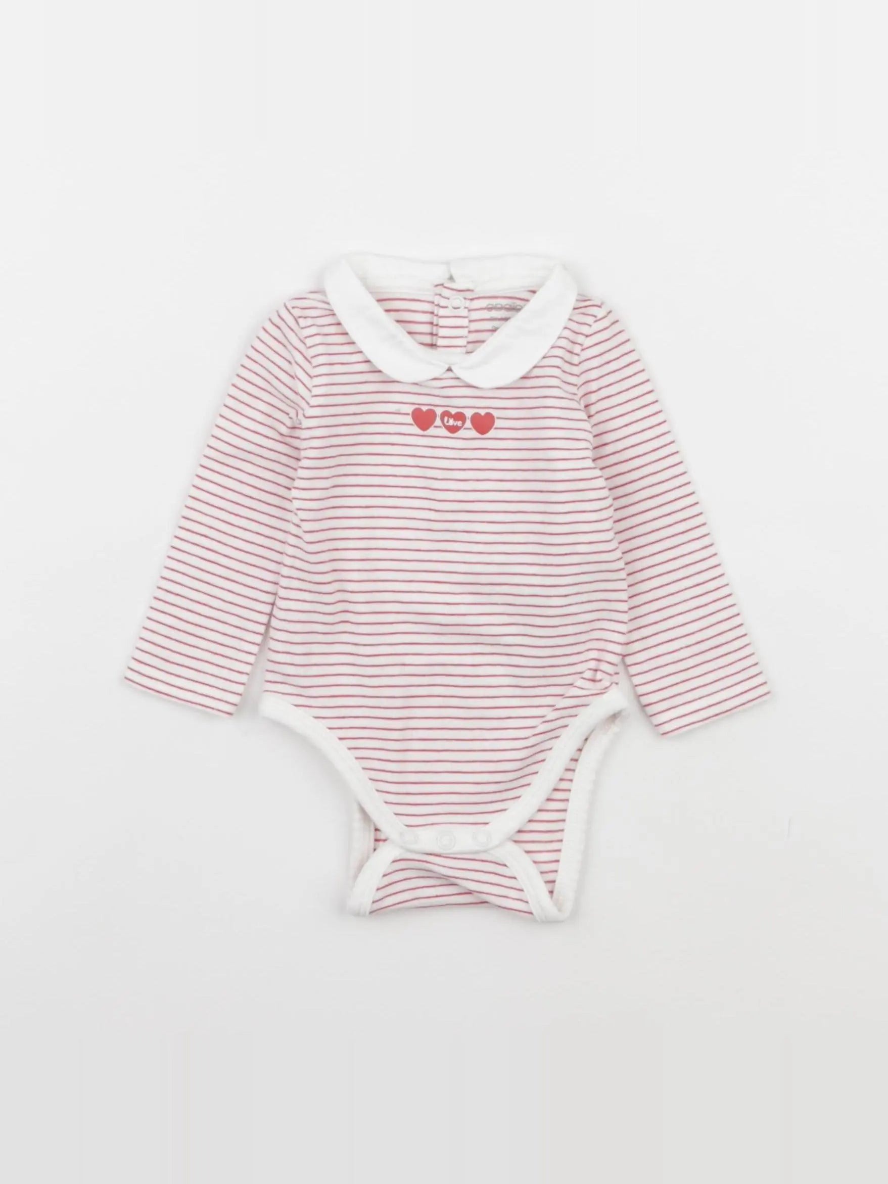 Obaïbi - body à col blanc, rouge - 3 mois