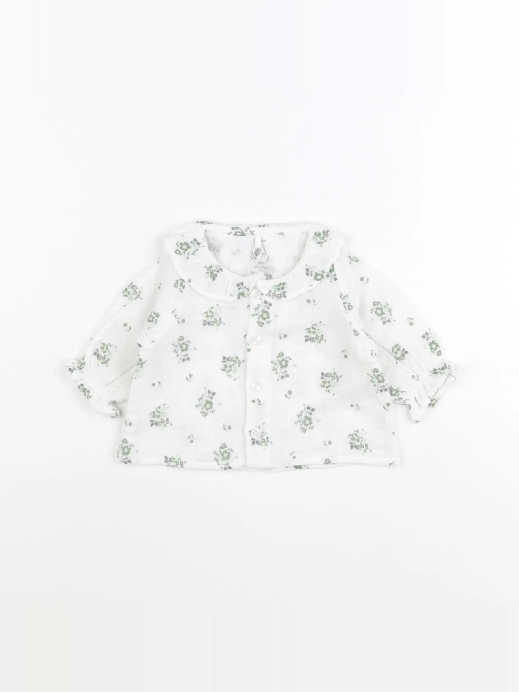 Petit Bateau - blouse blanc, vert - 3 mois